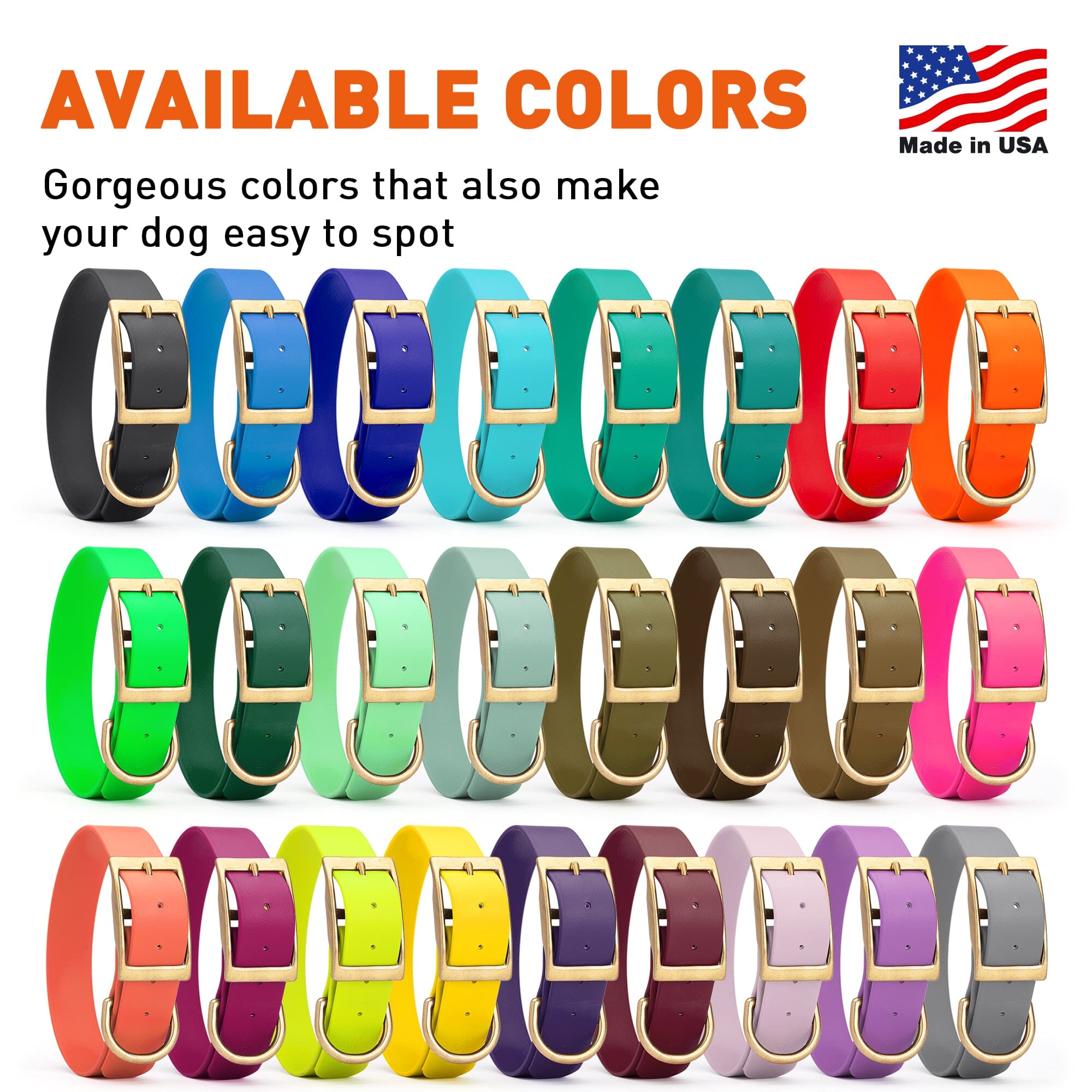 Viper Biothane Waterproof Dog Collar - Brass Hardware - 1.5in Wide - Size L (16" - 20")
