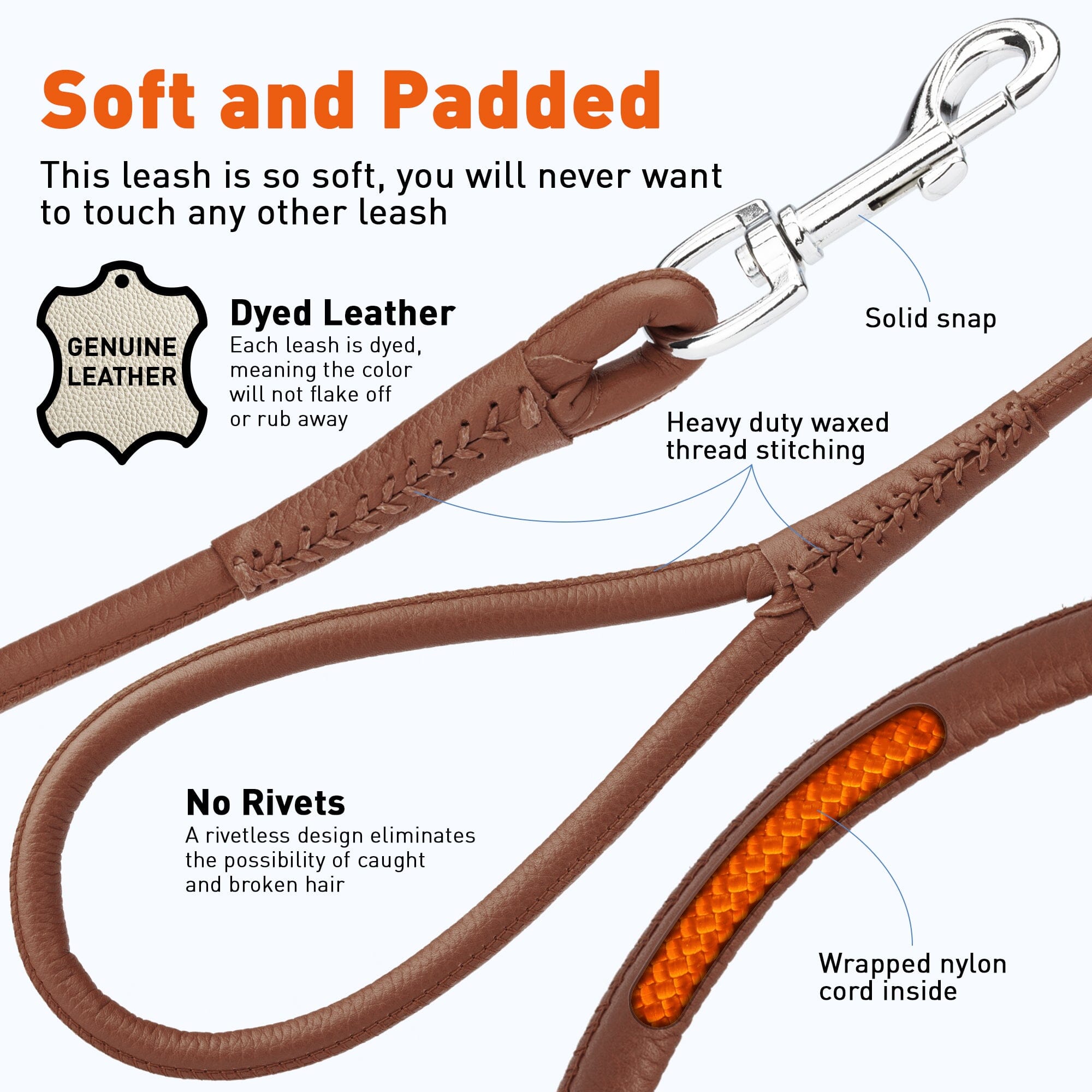 Soft Leather Round Dog Lead