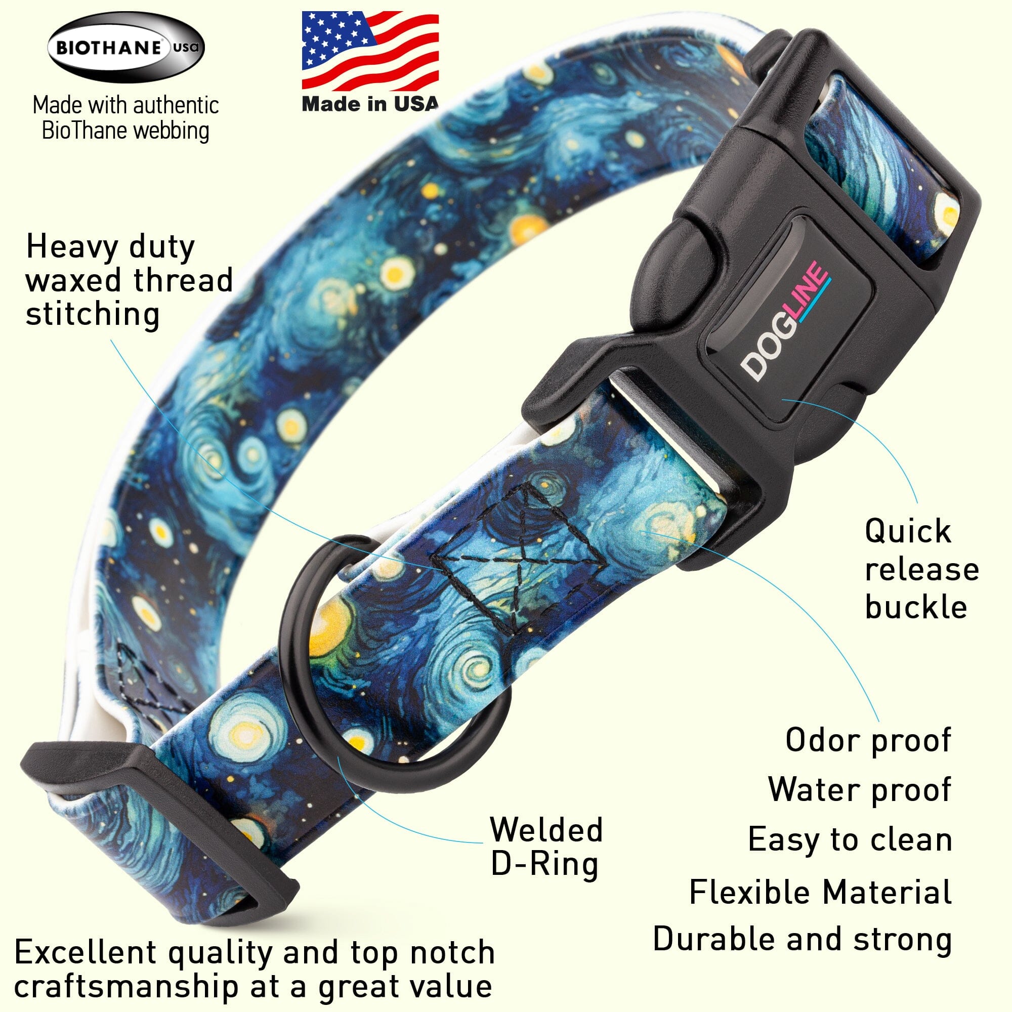 Dogline 3/4" Biothane Full Color Design Printed Dog Collar with Quick Release Buckle