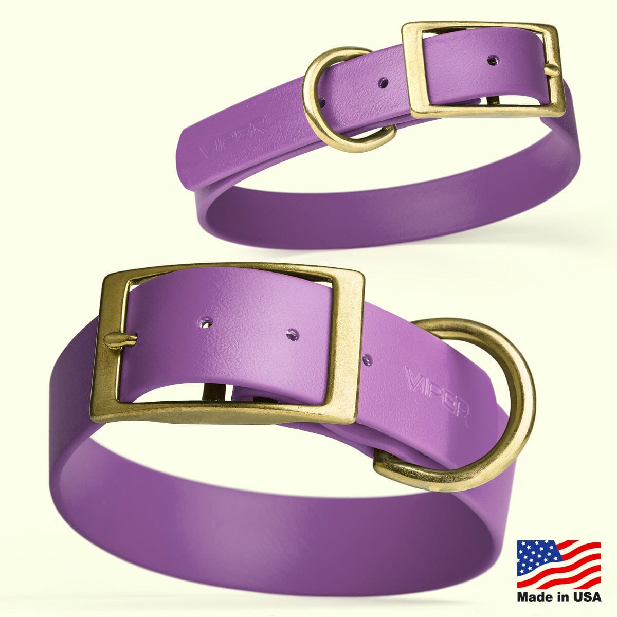 Viper Biothane Waterproof Dog Collar - Brass Hardware - 1.5in Wide - Size XL (20" - 24")