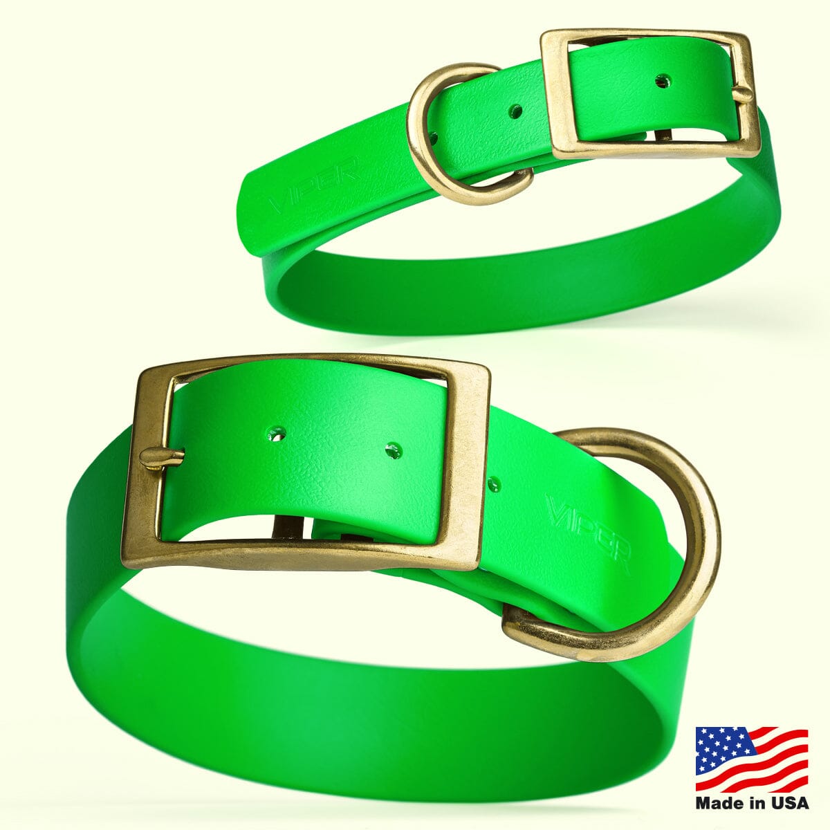 Viper Biothane Waterproof Dog Collar - Brass Hardware - 1.5in Wide - Size L (16" - 20")