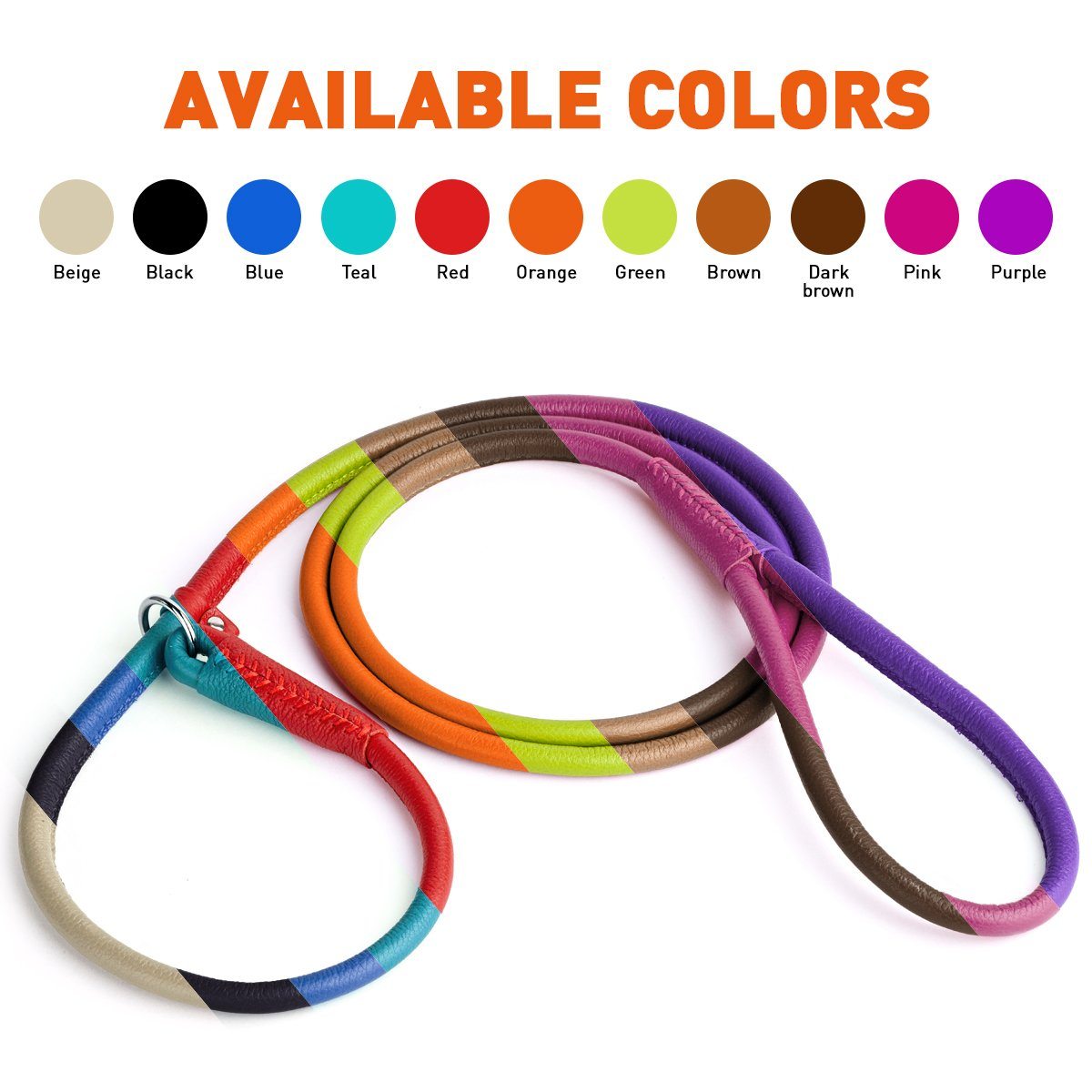 Soft Leather Round Slip Lead for Dogs
