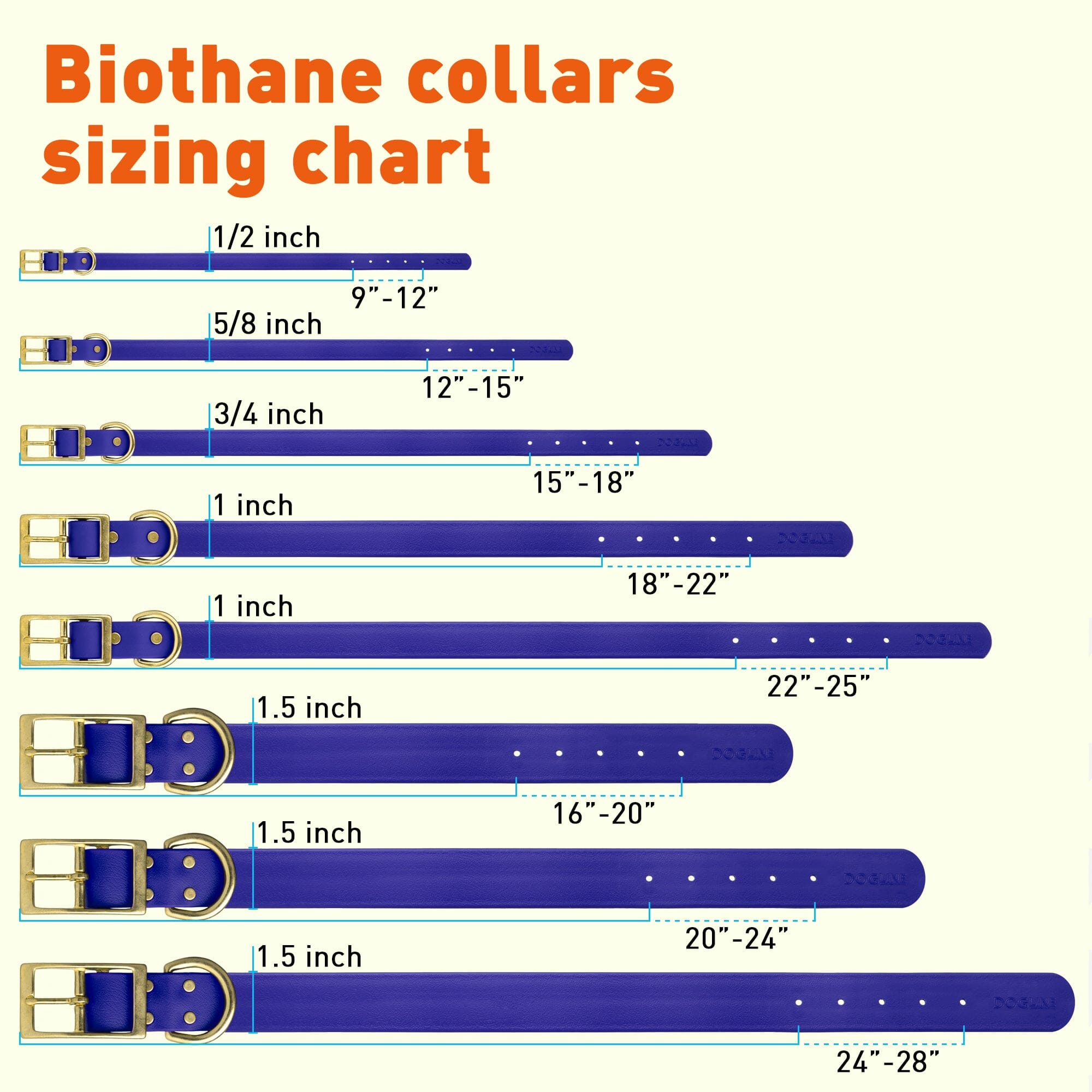 Viper Biothane Waterproof Dog Collar - Brass Hardware - 1.5in Wide - Size L (16" - 20")