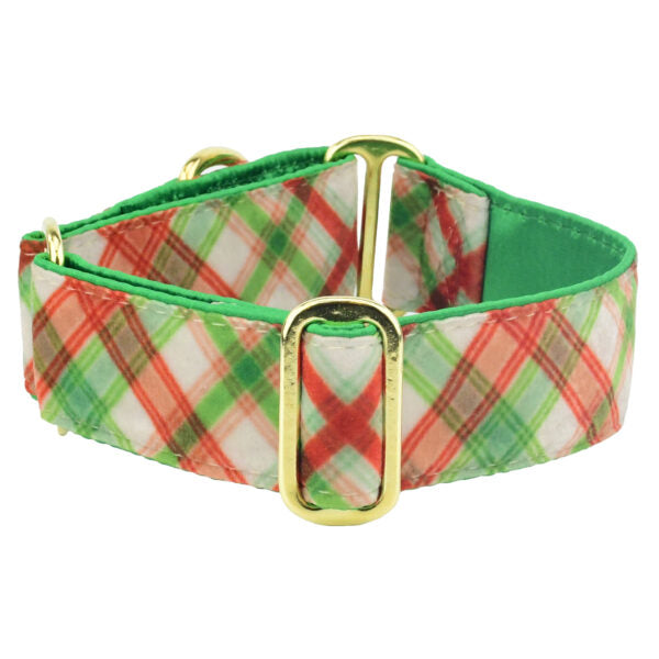 Christmas Plaid Cream Elite Velvet Buckle Martingale Dog Collar