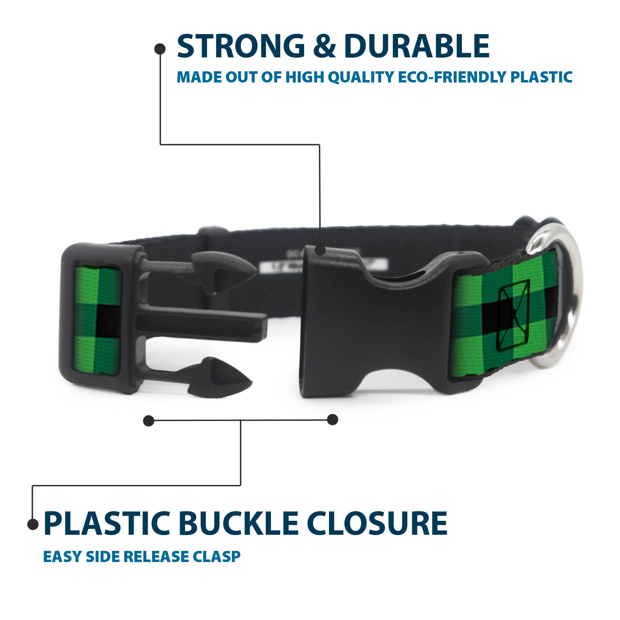 Plastic Clip Collar - Buffalo Plaid Black/Neon Green