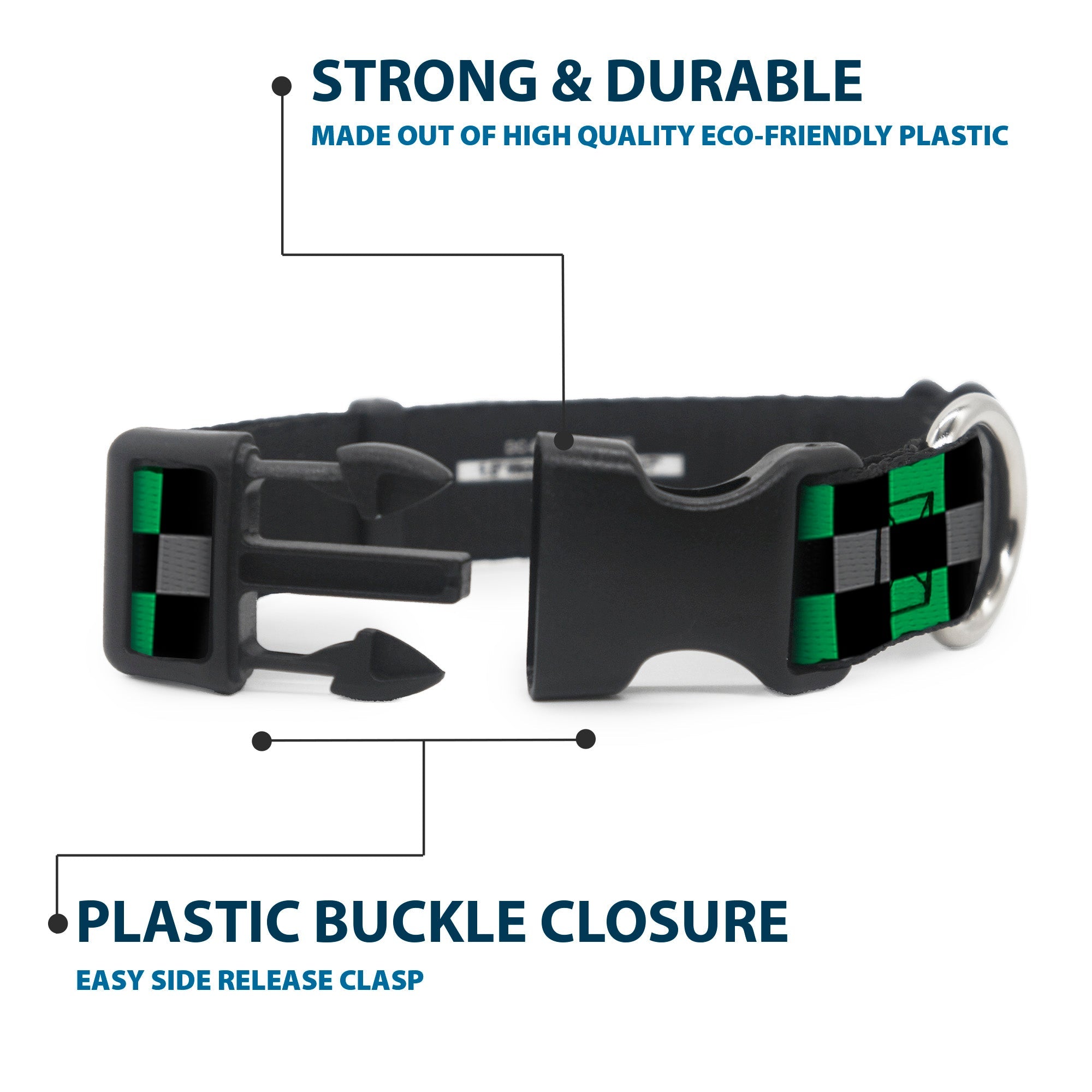 Plastic Clip Collar - Checker Black/Gray/2 Green
