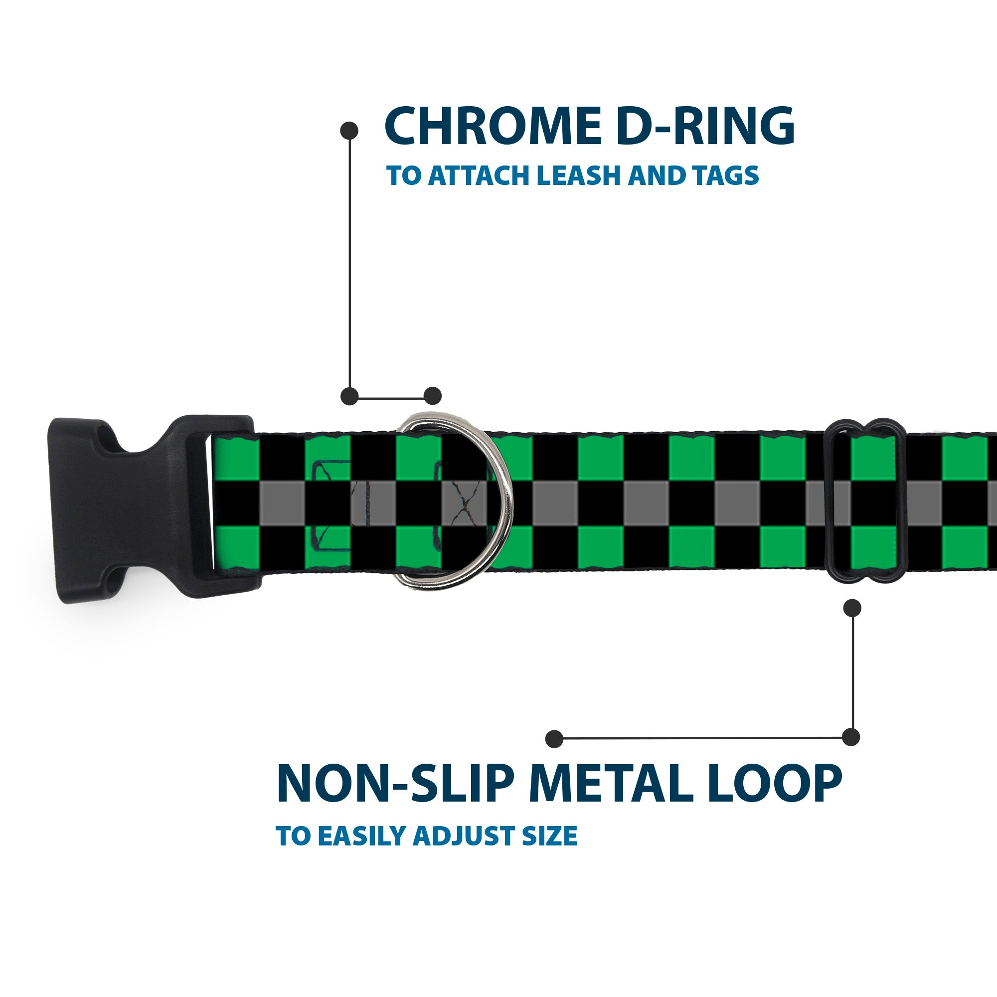 Plastic Clip Collar - Checker Black/Gray/2 Green