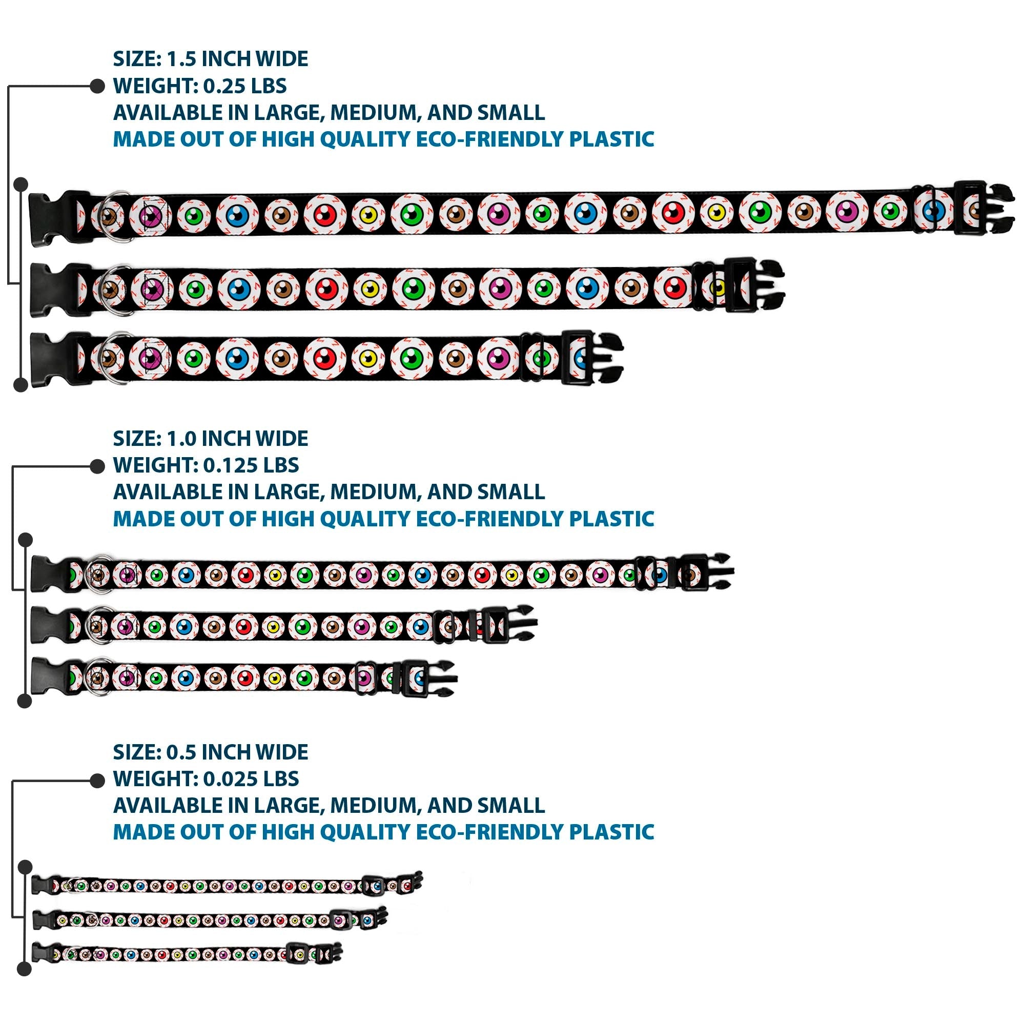 Plastic Clip Collar - Eyeballs Black/Multi Color