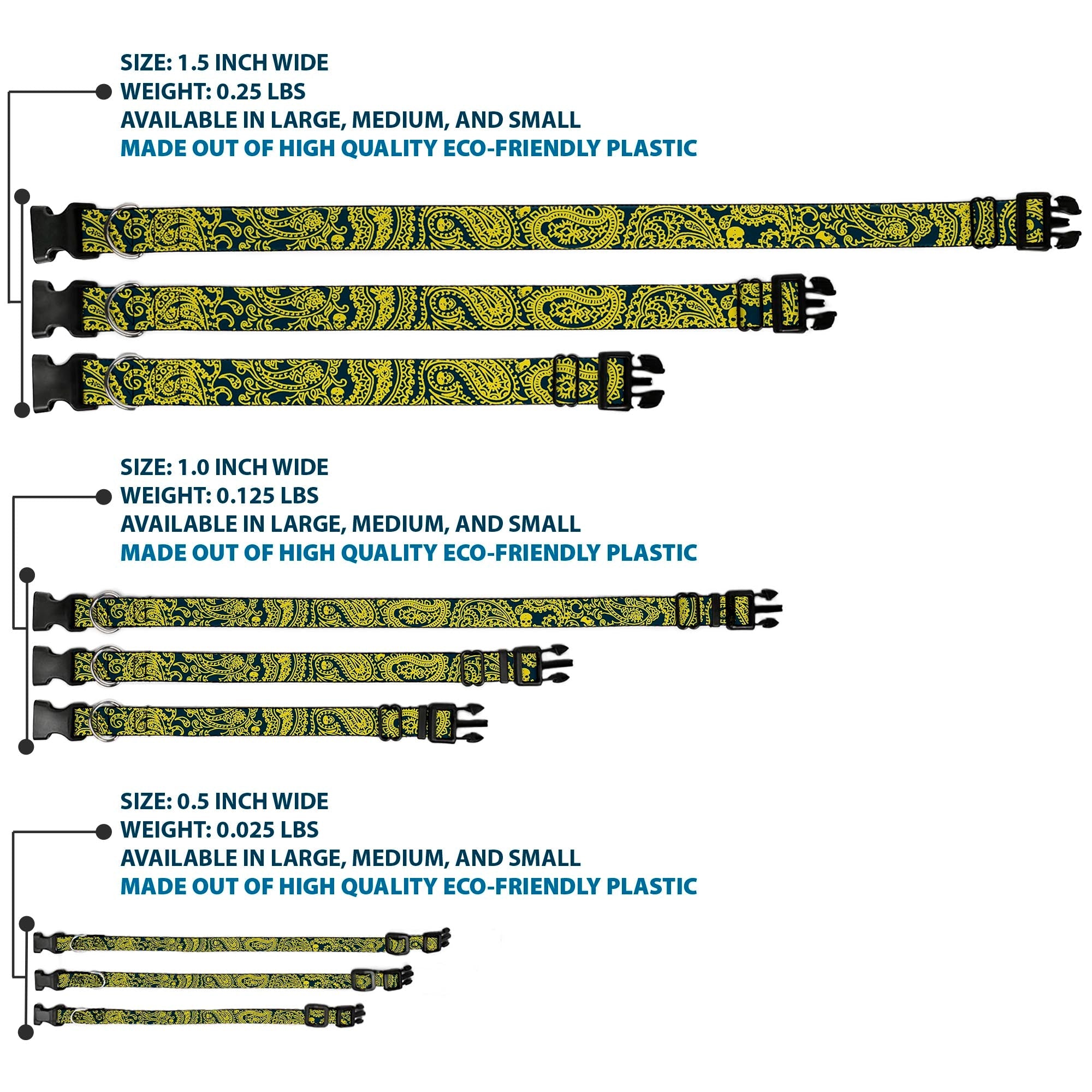 Plastic Clip Collar - Bandana/Skulls Green/Gold