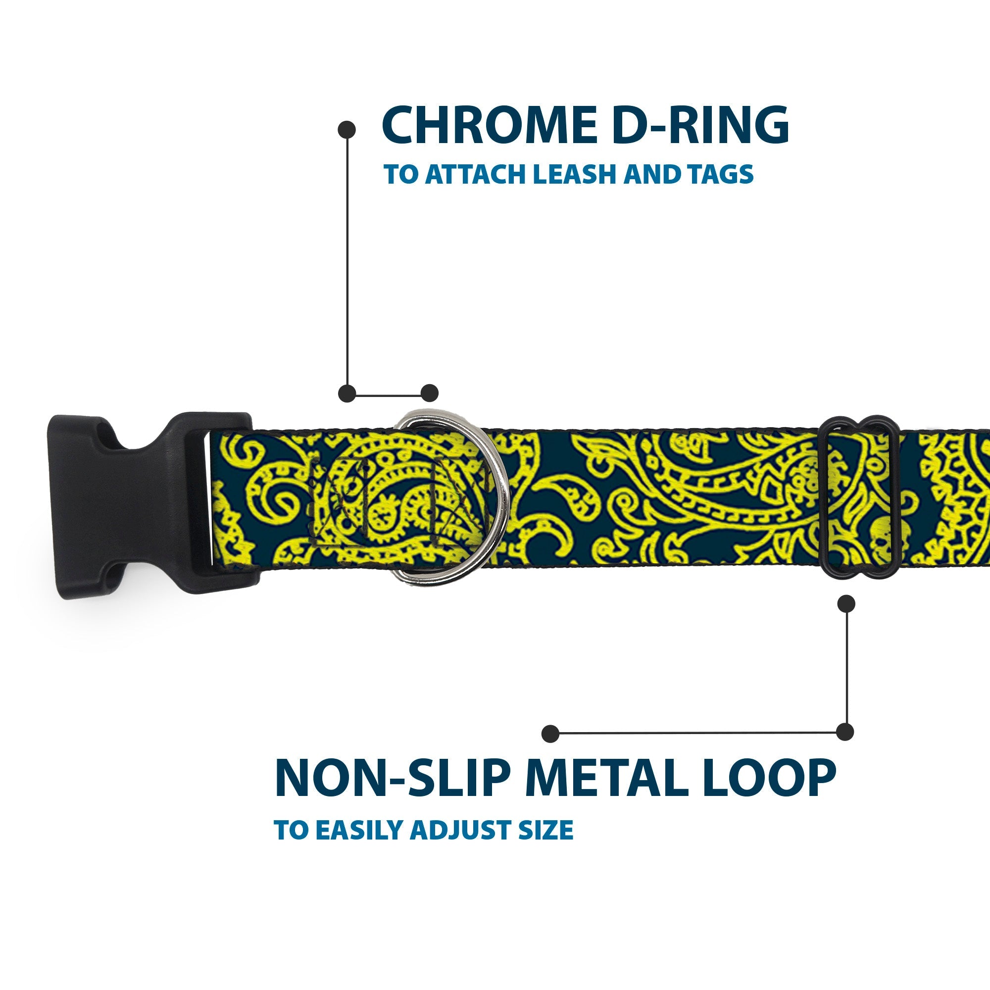 Plastic Clip Collar - Bandana/Skulls Green/Gold