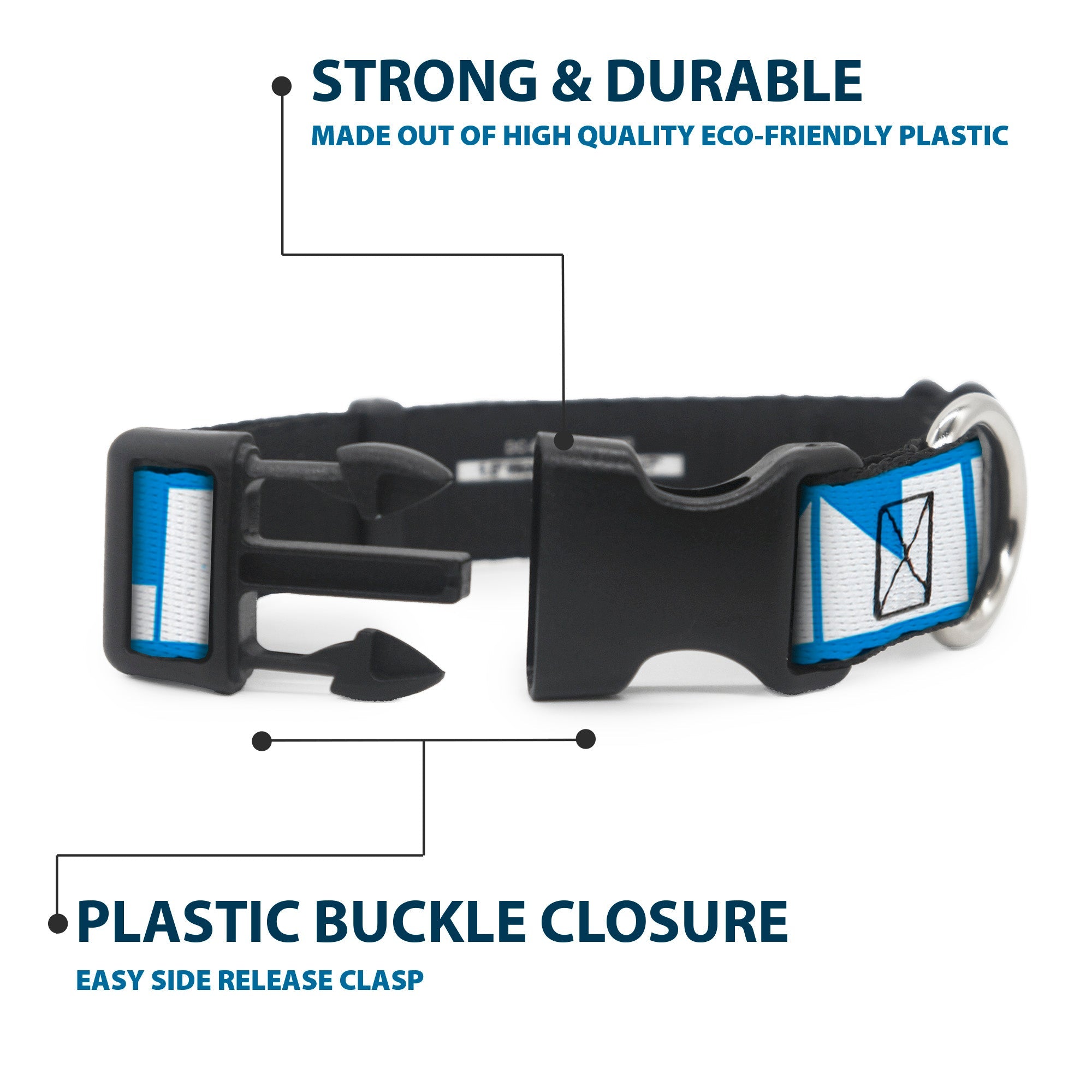 Plastic Clip Collar - BUCKLE-DOWN Shapes Turquoise/White