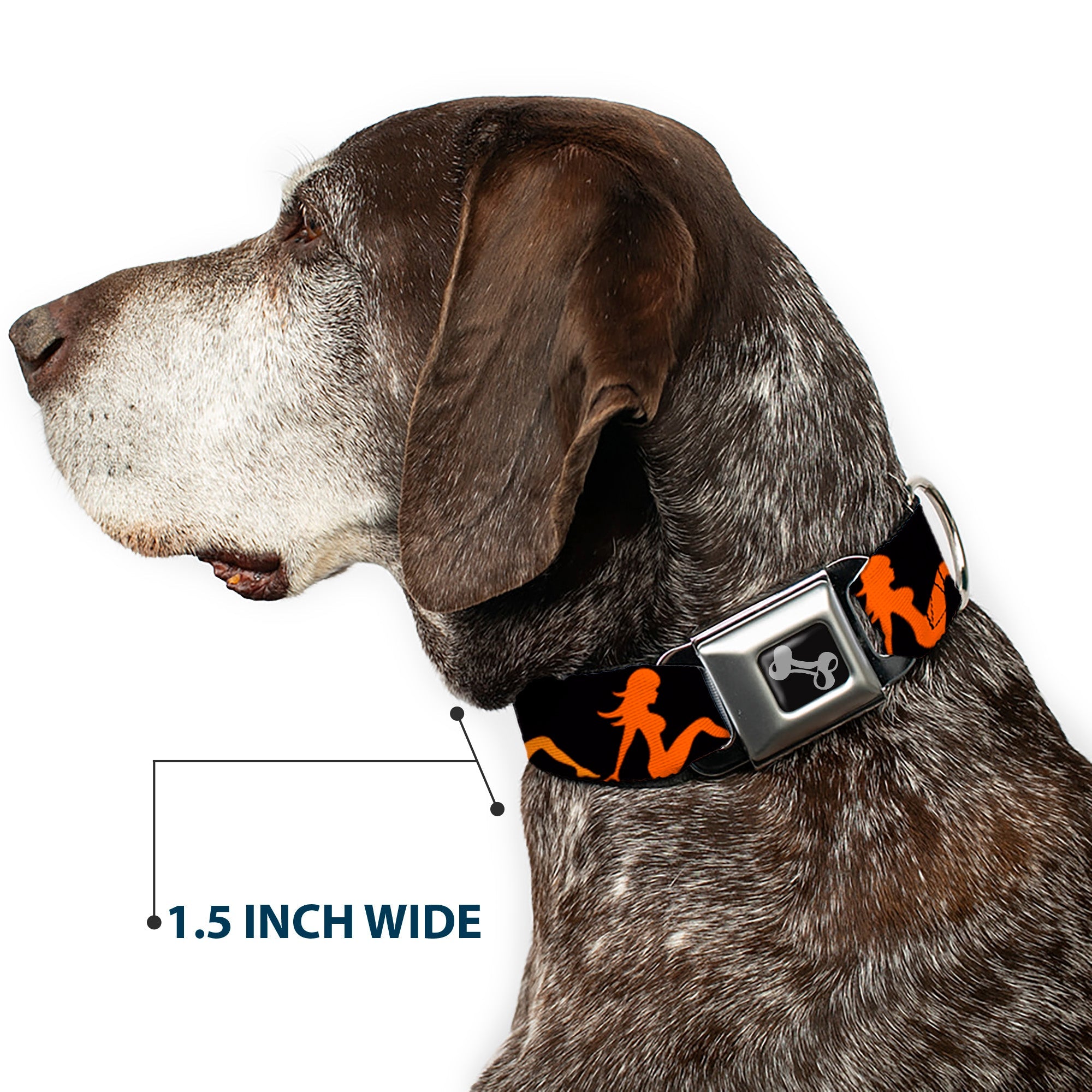 Dog Bone Seatbelt Buckle Collar - Mud Flap Girl Repeat Black/Orange Fade