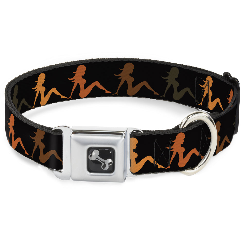 Dog Bone Seatbelt Buckle Collar - Mud Flap Girl Repeat Black/Orange Fade