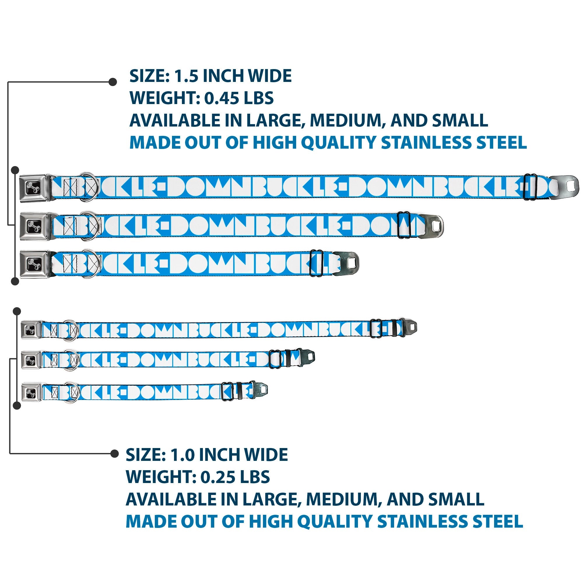 Dog Bone Seatbelt Buckle Collar - BUCKLE-DOWN Shapes Turquoise/White