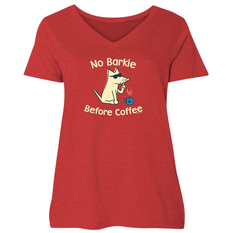 No Barkie Before Coffee - Ladies Curvy V-Neck Tee