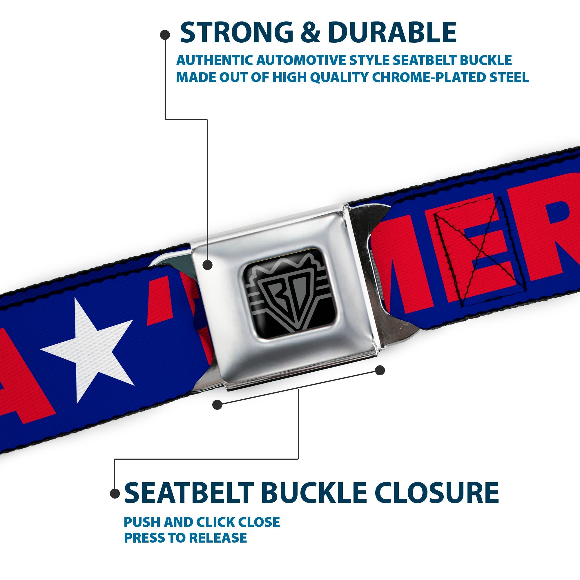 'MERICA Star USA Seatbelt Belt – World Cup 2026 Fan Gear (Blue/Red/White)