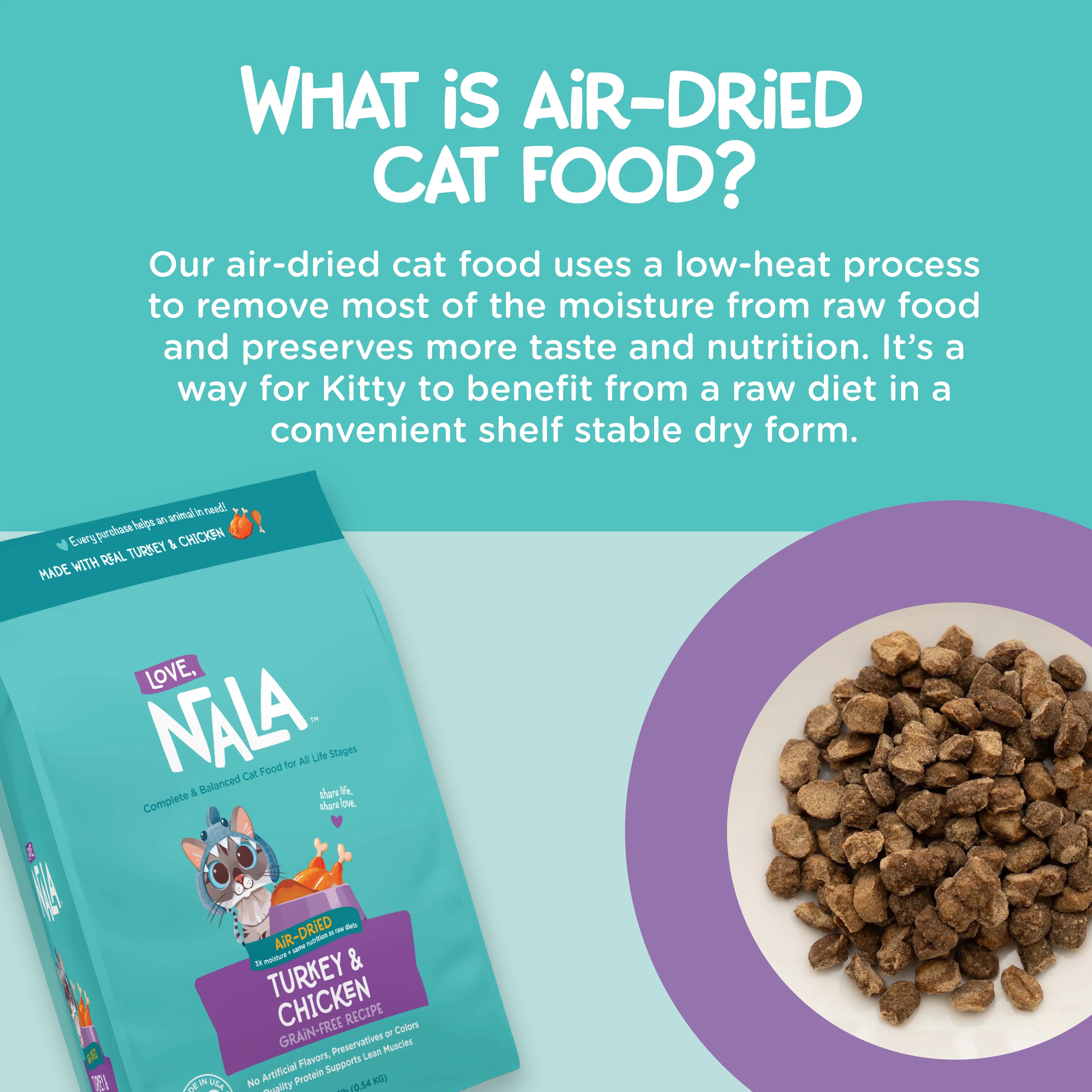 Turkey & Chicken Grain Free Recipe Air-Dried Adult Cat Food 1lb bag