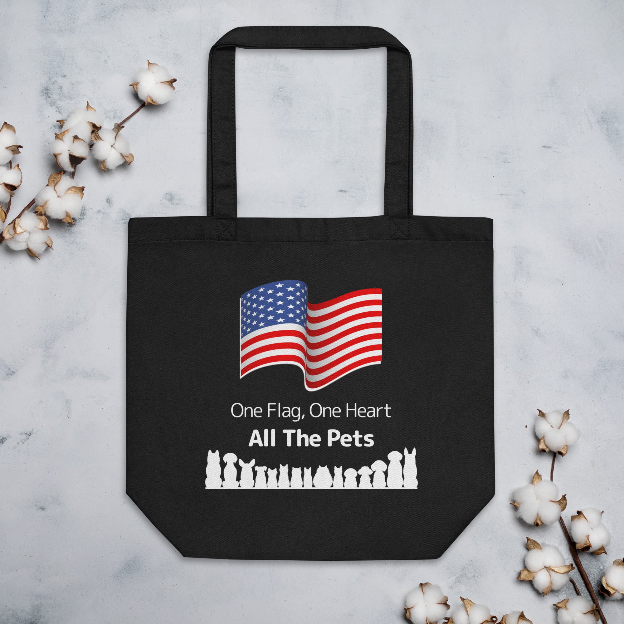 Black One Flag, One Heart, All the Pets Eco Tote Bag
