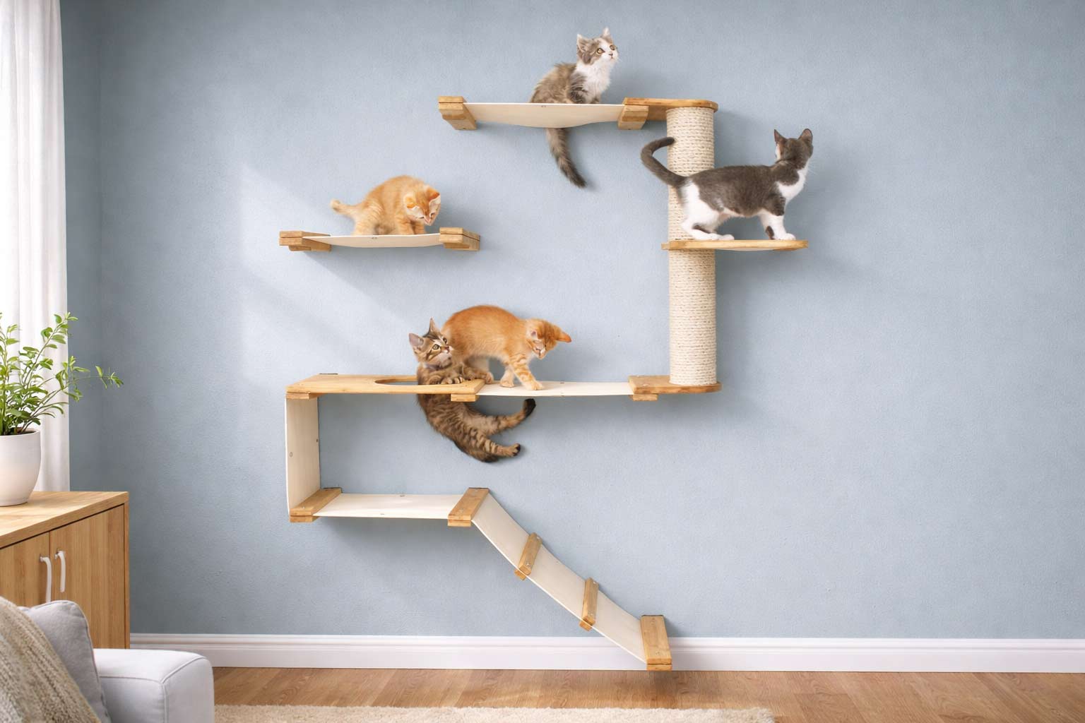 The Deluxe Fort - Modern Cat Condo (Wall Hanging Cat Tree) - by Catastrophic Creations