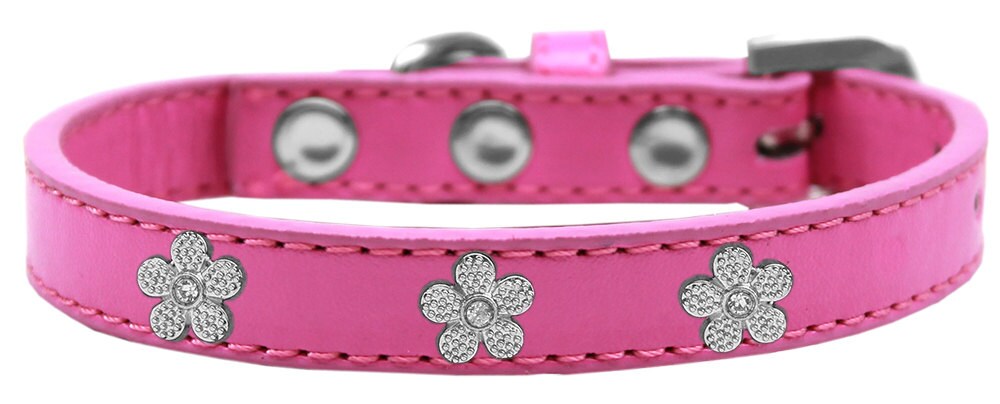 Dog, Puppy & Pet Widget Fashion Collar, "Silver Flower"