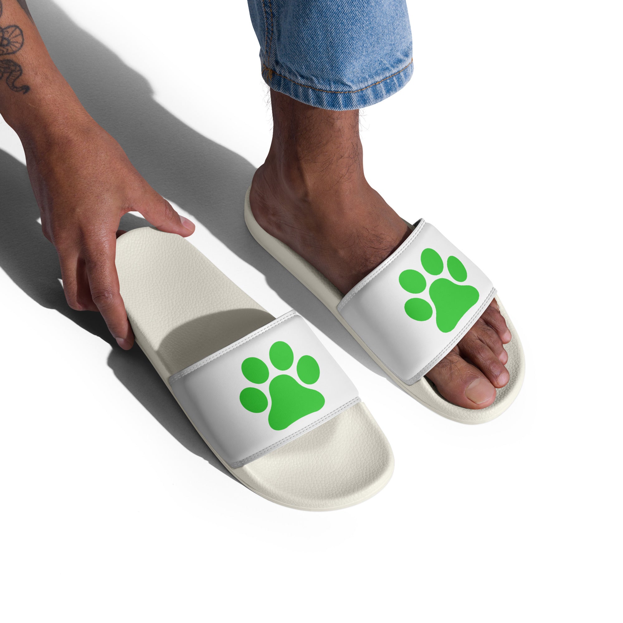 Men’s White Paw Slides