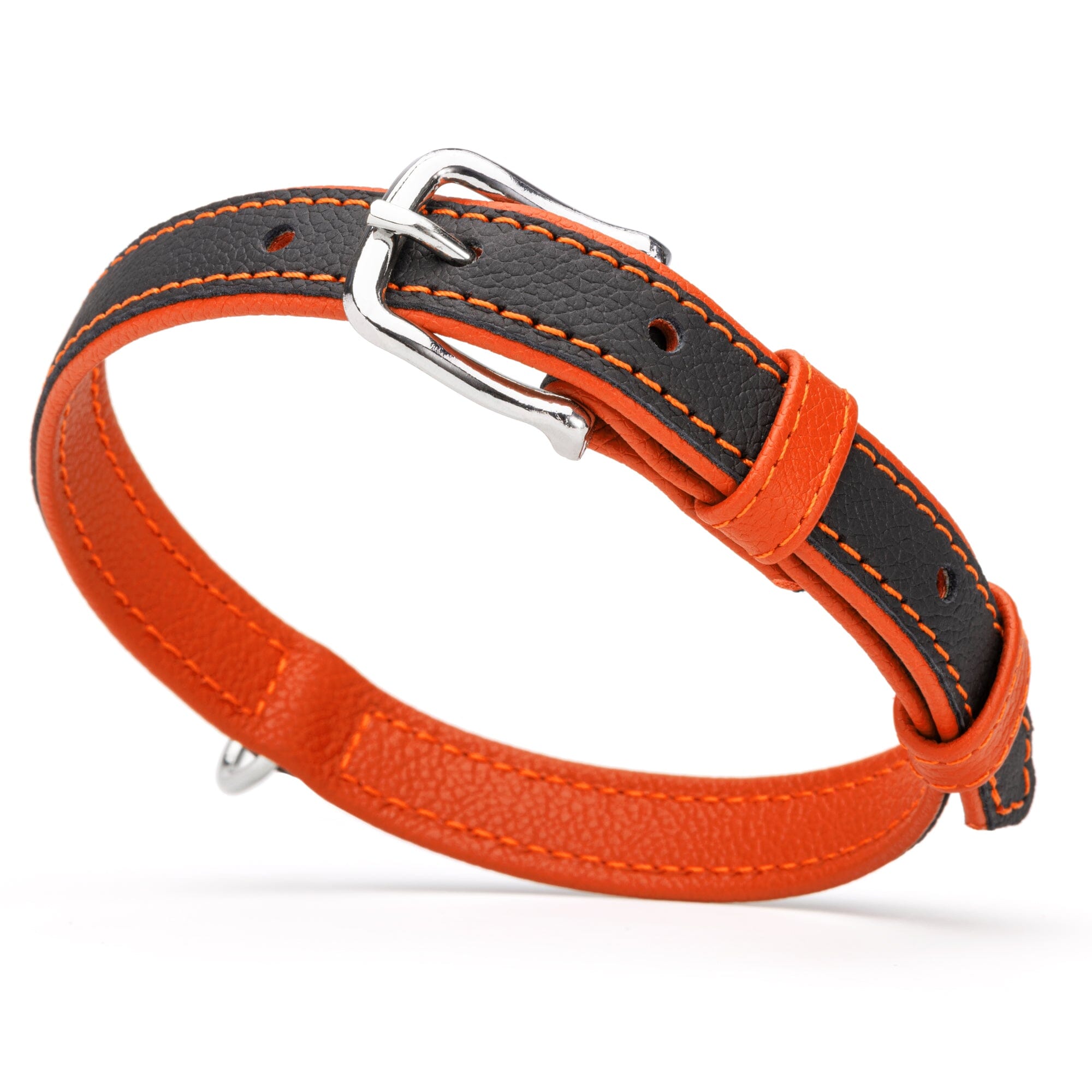 Soft Leather Dual-Color Flat Dog Collar