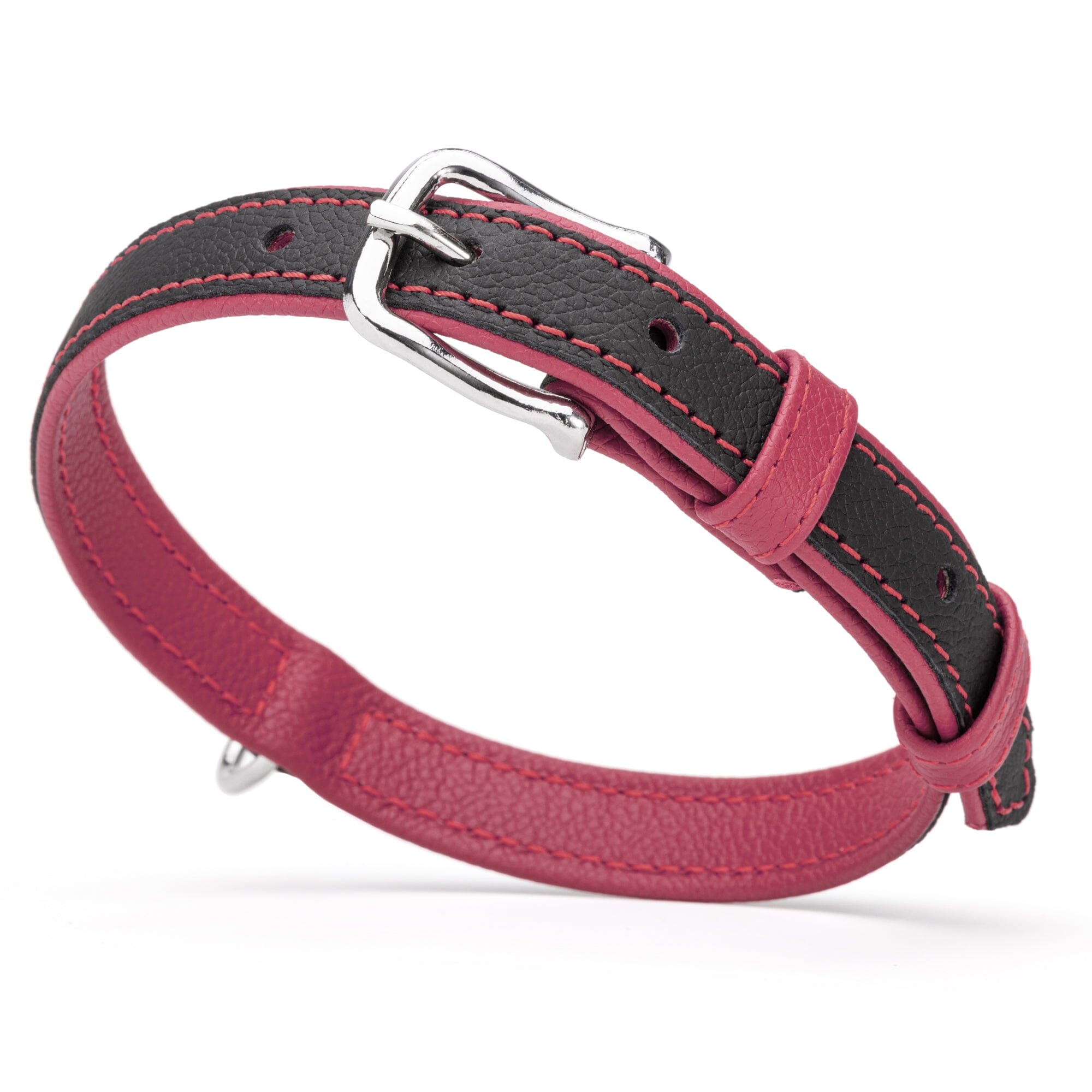 Soft Leather Dual-Color Flat Dog Collar