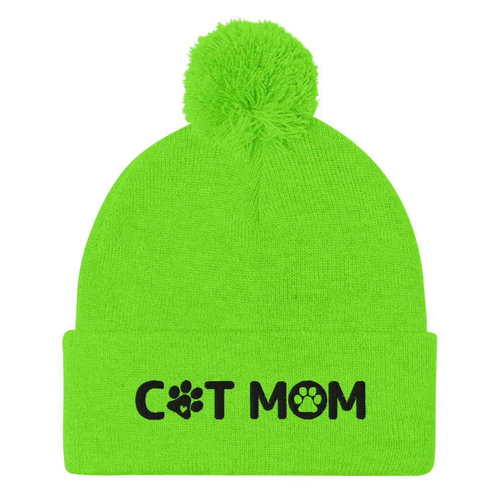 Cat Mom Pom-Pom Beanie
