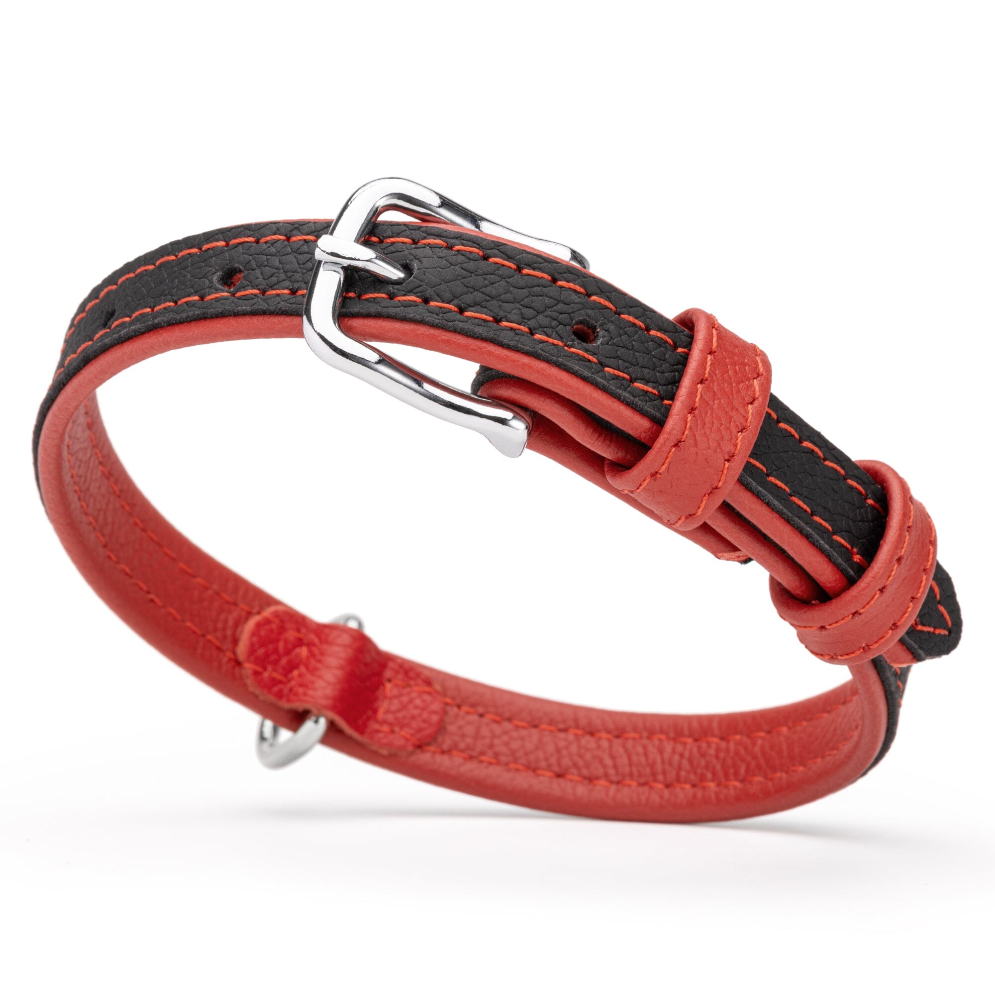 Soft Leather Dual-Color Flat Dog Collar