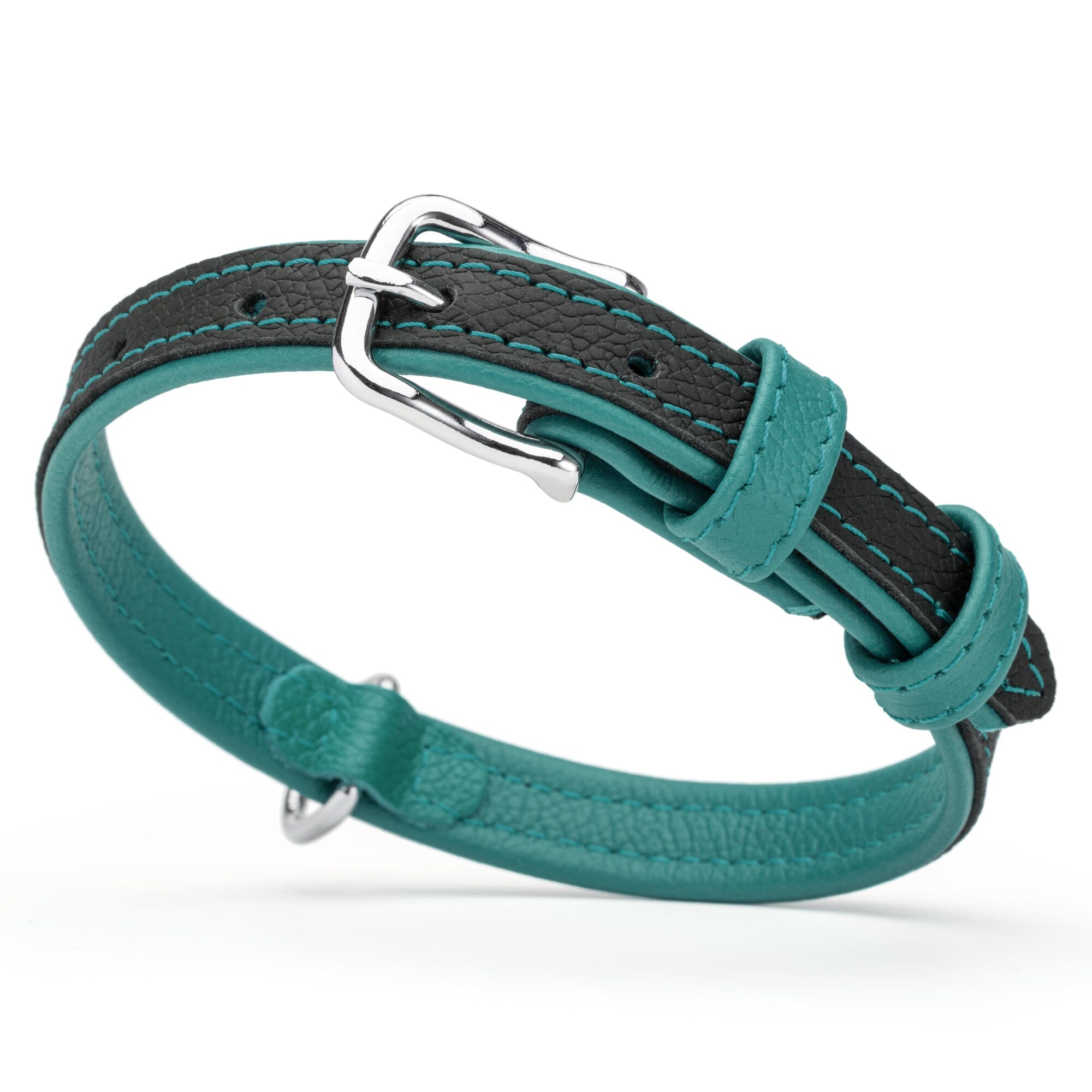 Soft Leather Dual-Color Flat Dog Collar