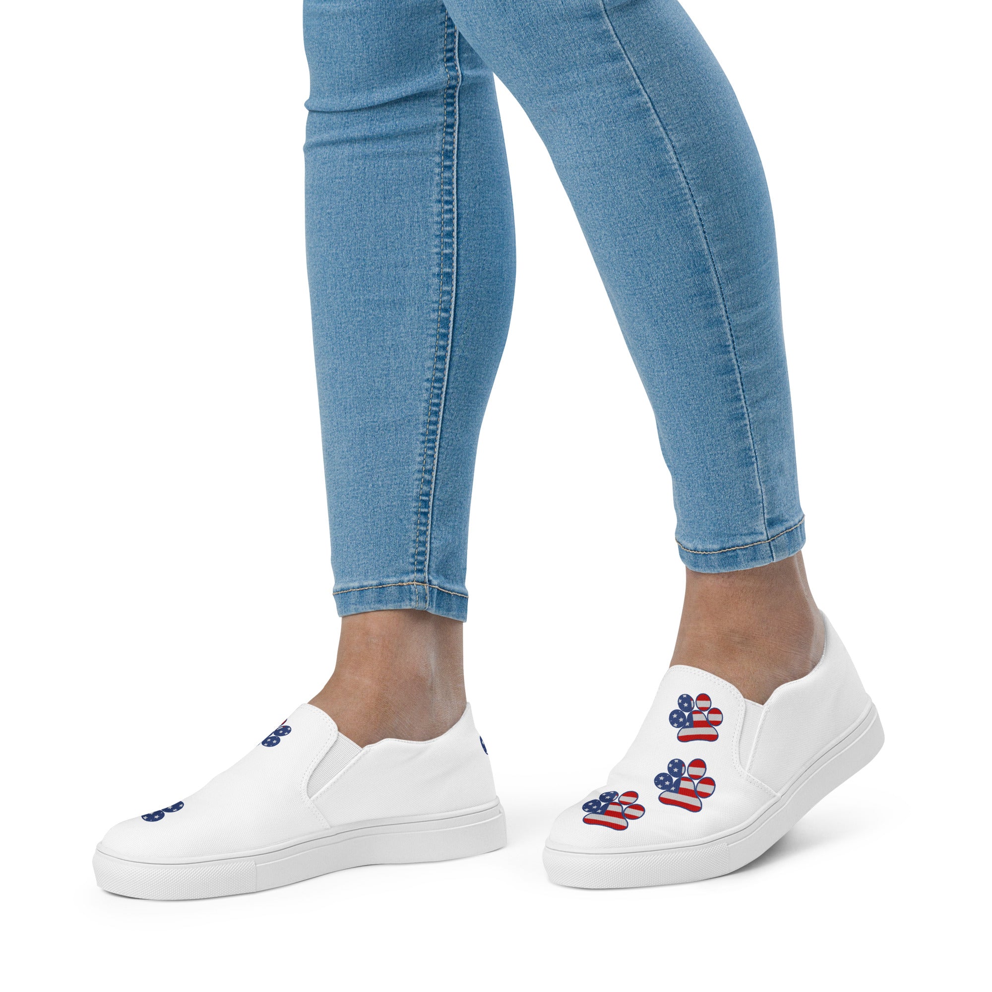 Women’s White slip-on Paw Print Shoes