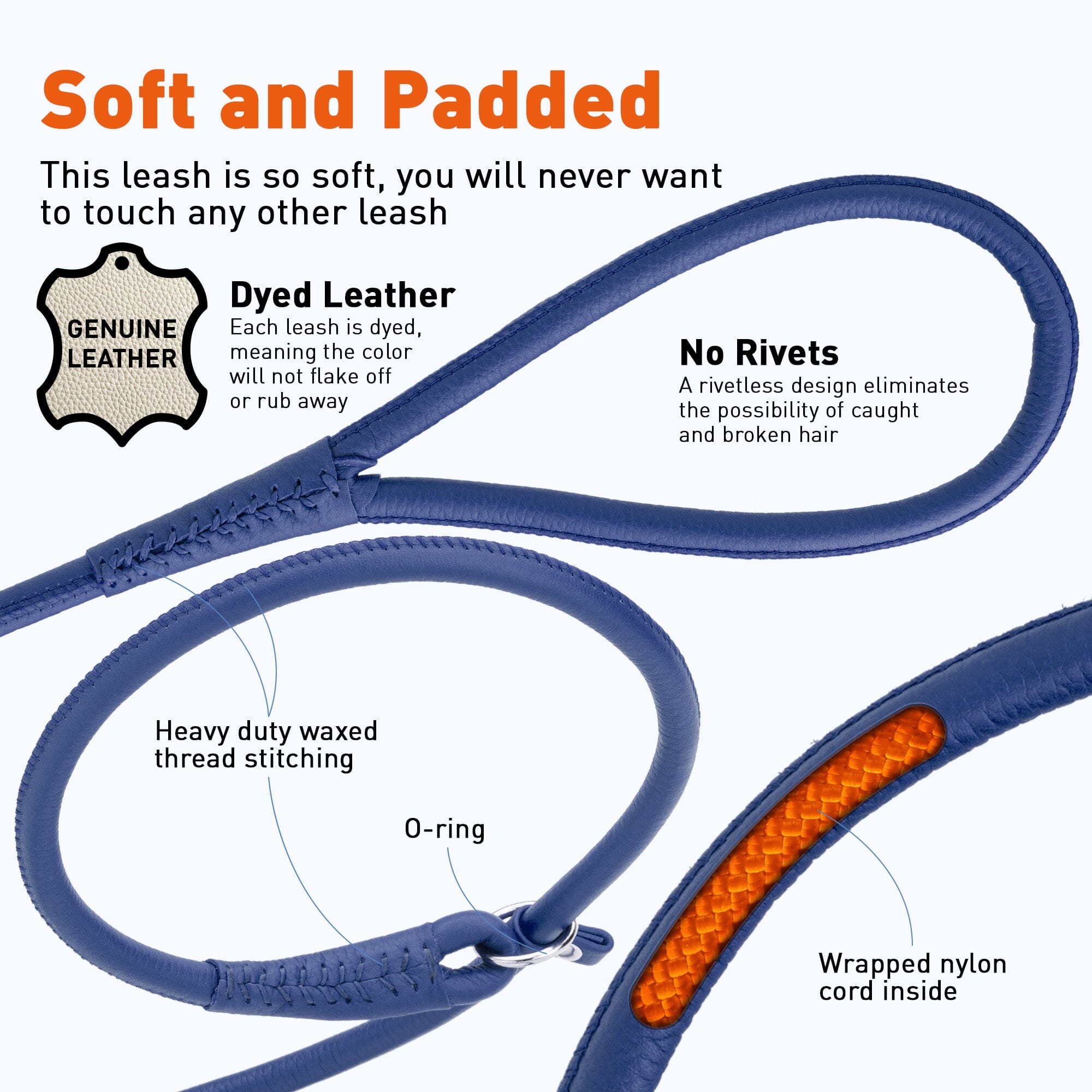 Soft Leather Round Slip Lead for Dogs