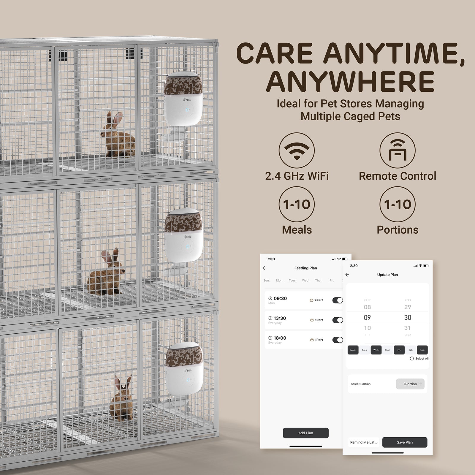 Hanging Pet Feeder for Rabbits, Cats, Dogs & Hamsters, WIFI Version, 1.8L
