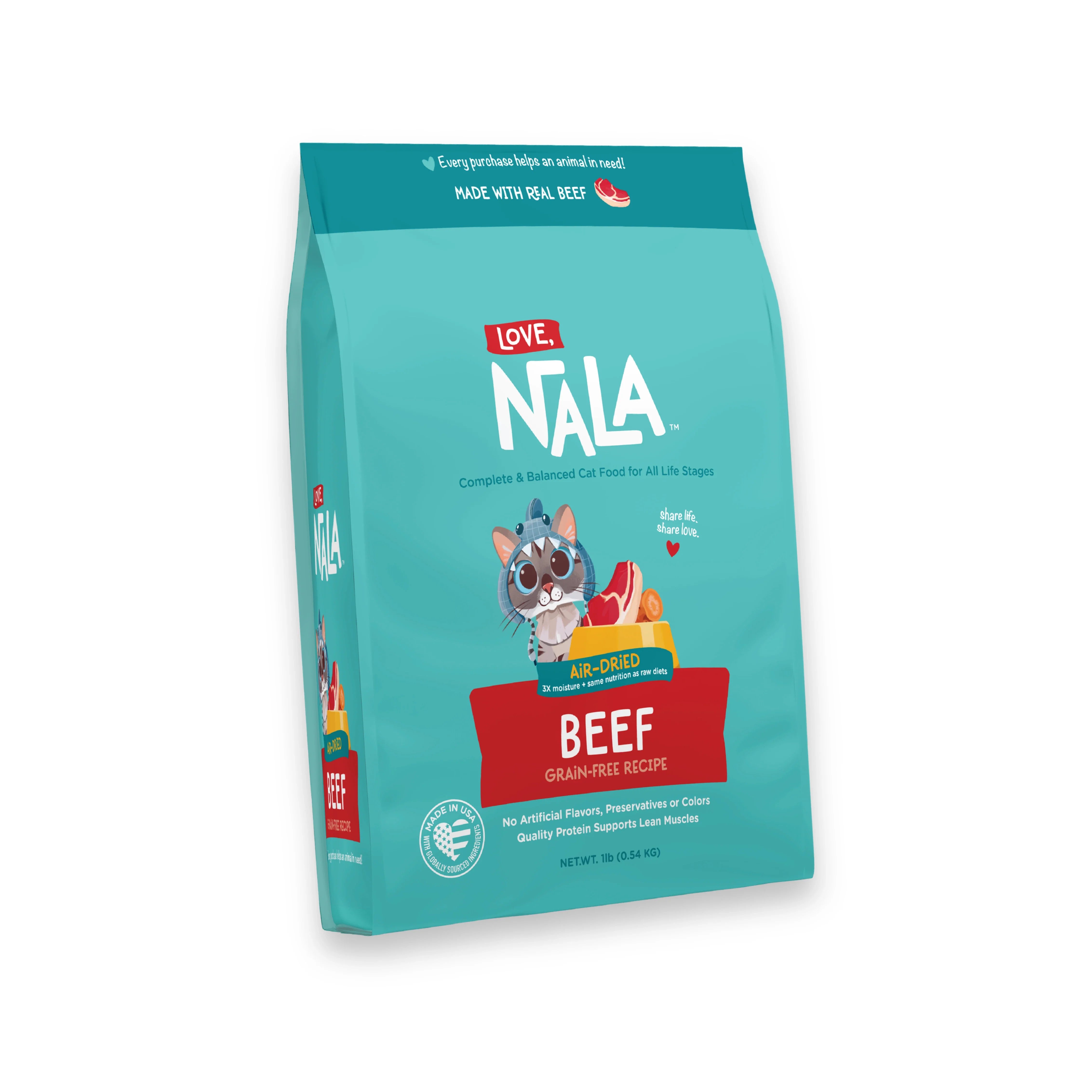Beef Grain Free Recipe Air-Dried Adult Cat Food 1lb bag