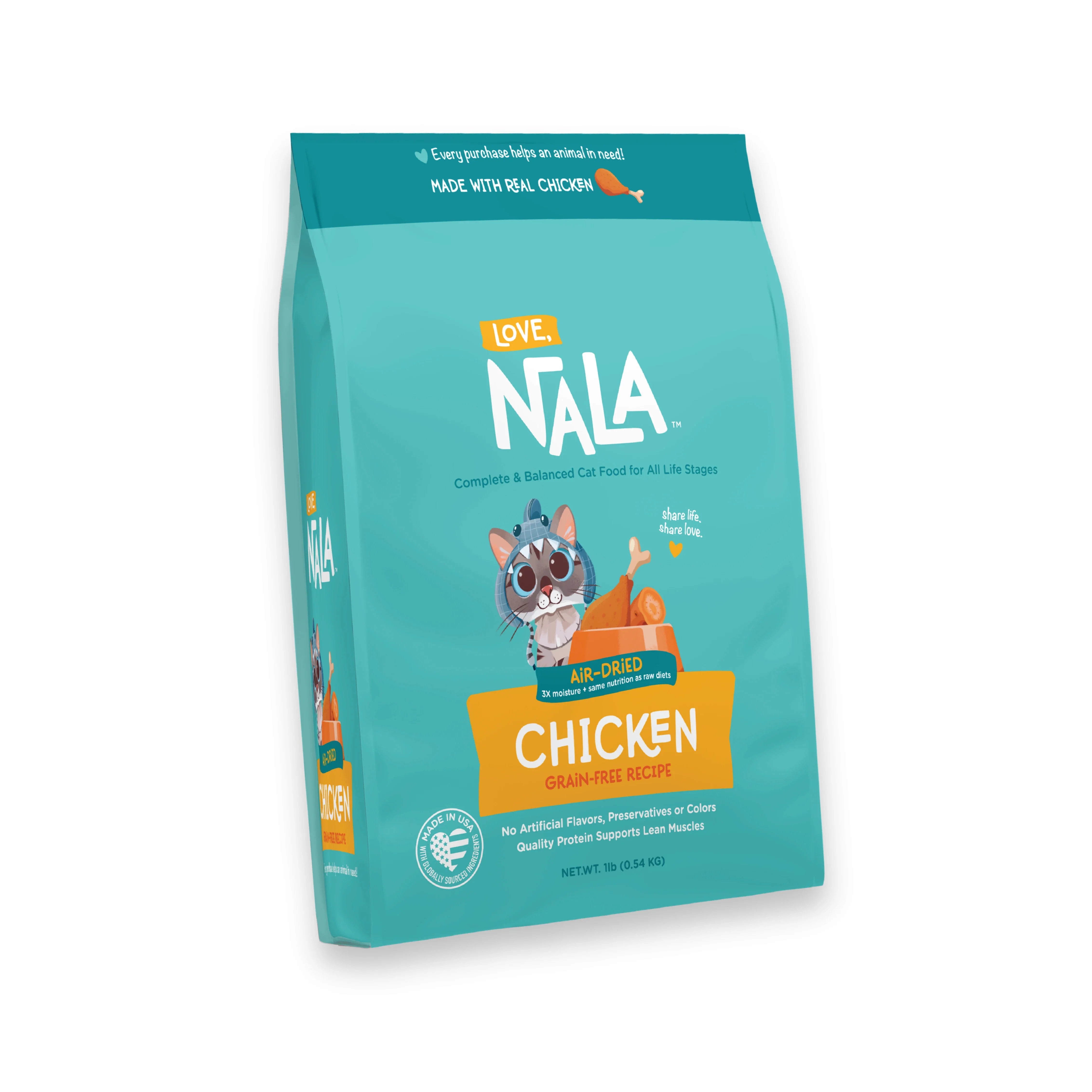 Chicken Grain Free Recipe Air-Dried Adult Cat Food 1lb bag
