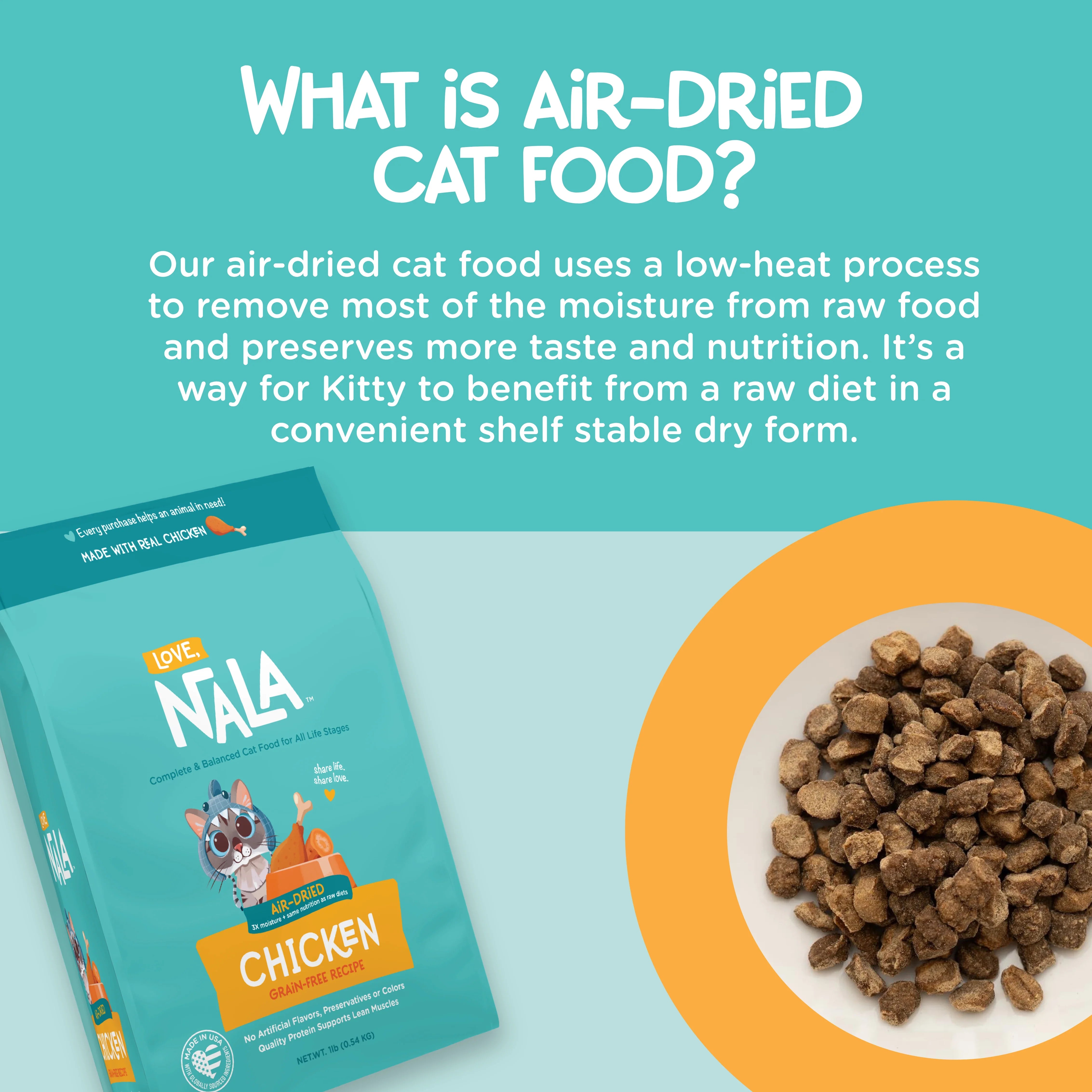 Chicken Grain Free Recipe Air-Dried Adult Cat Food 1lb bag