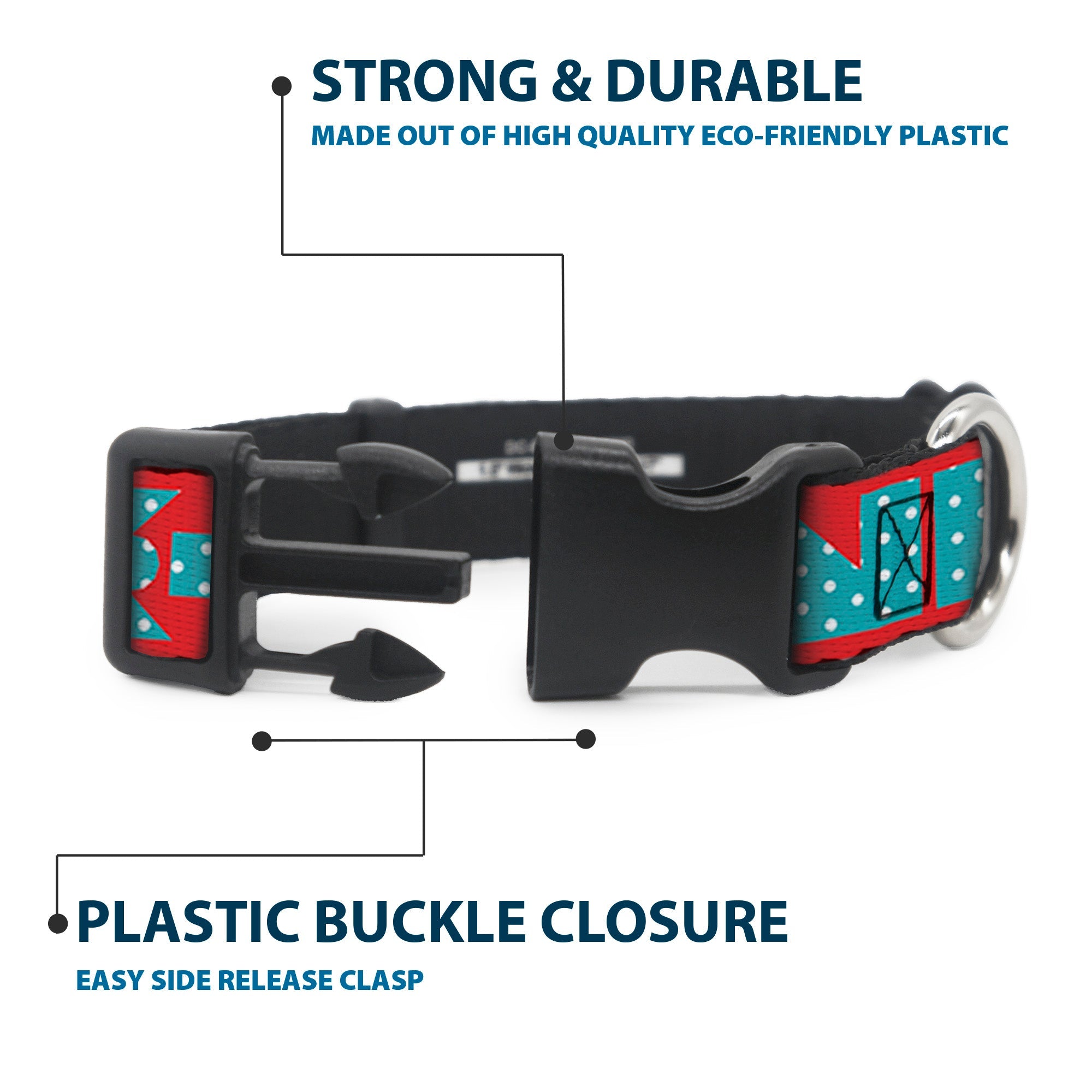 Plastic Clip Collar - BUCKLE-DOWN Shapes Red/Dot Turquoise/White