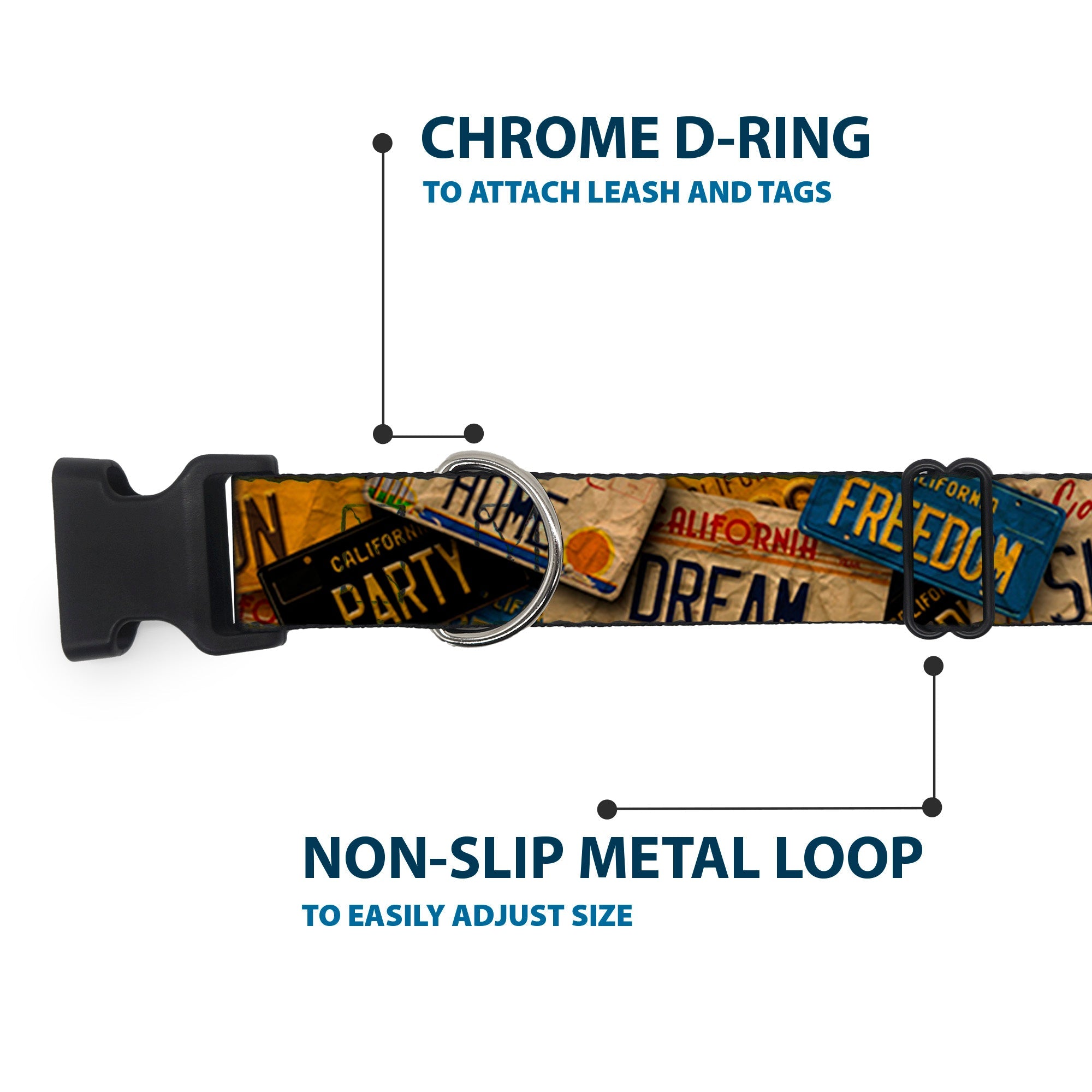 Plastic Clip Collar - Cali License Plates Stacked Vintage