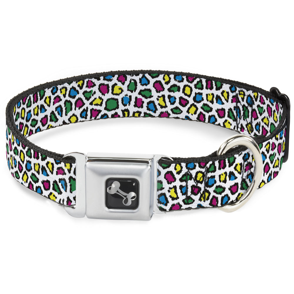 Dog Bone Seatbelt Buckle Collar - Leopard White/Multi Color