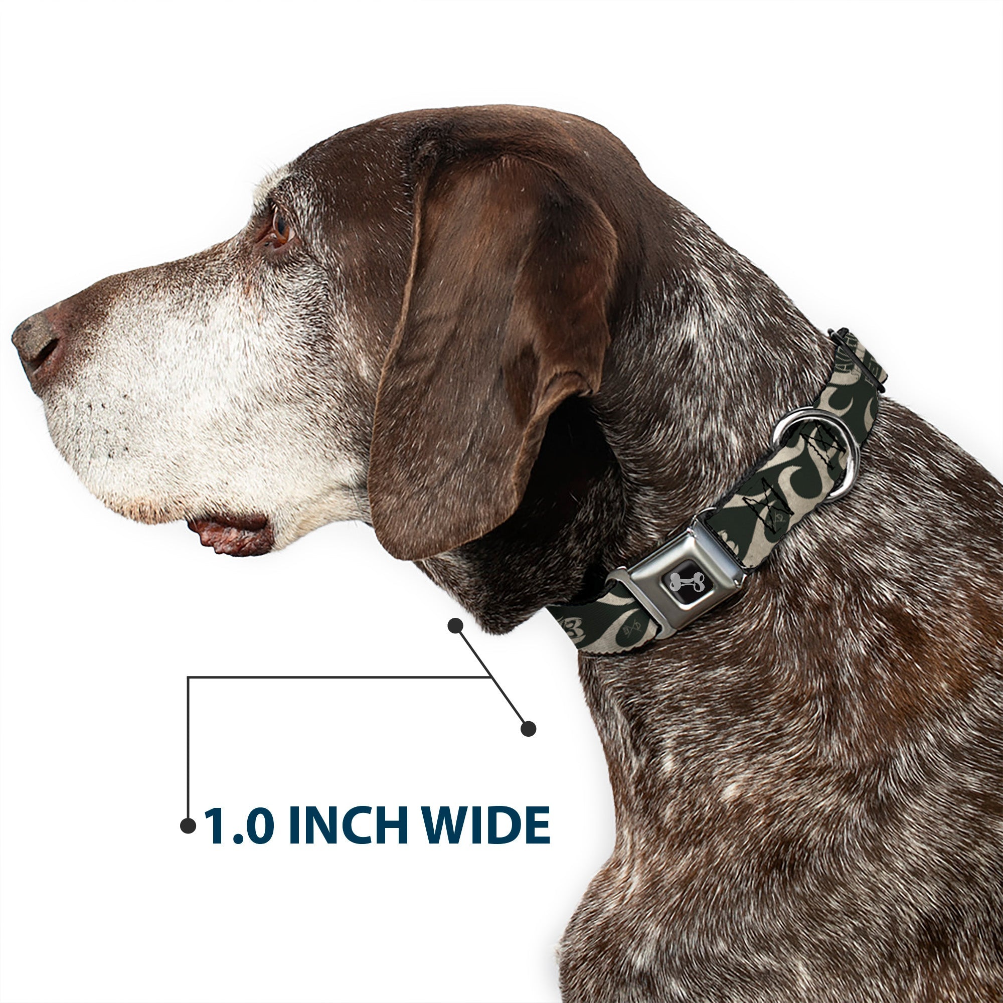 Dog Bone Seatbelt Buckle Collar - BD AUTHENTIC SEATBELT BELT SINCE 1993 Flames Olive/Tan