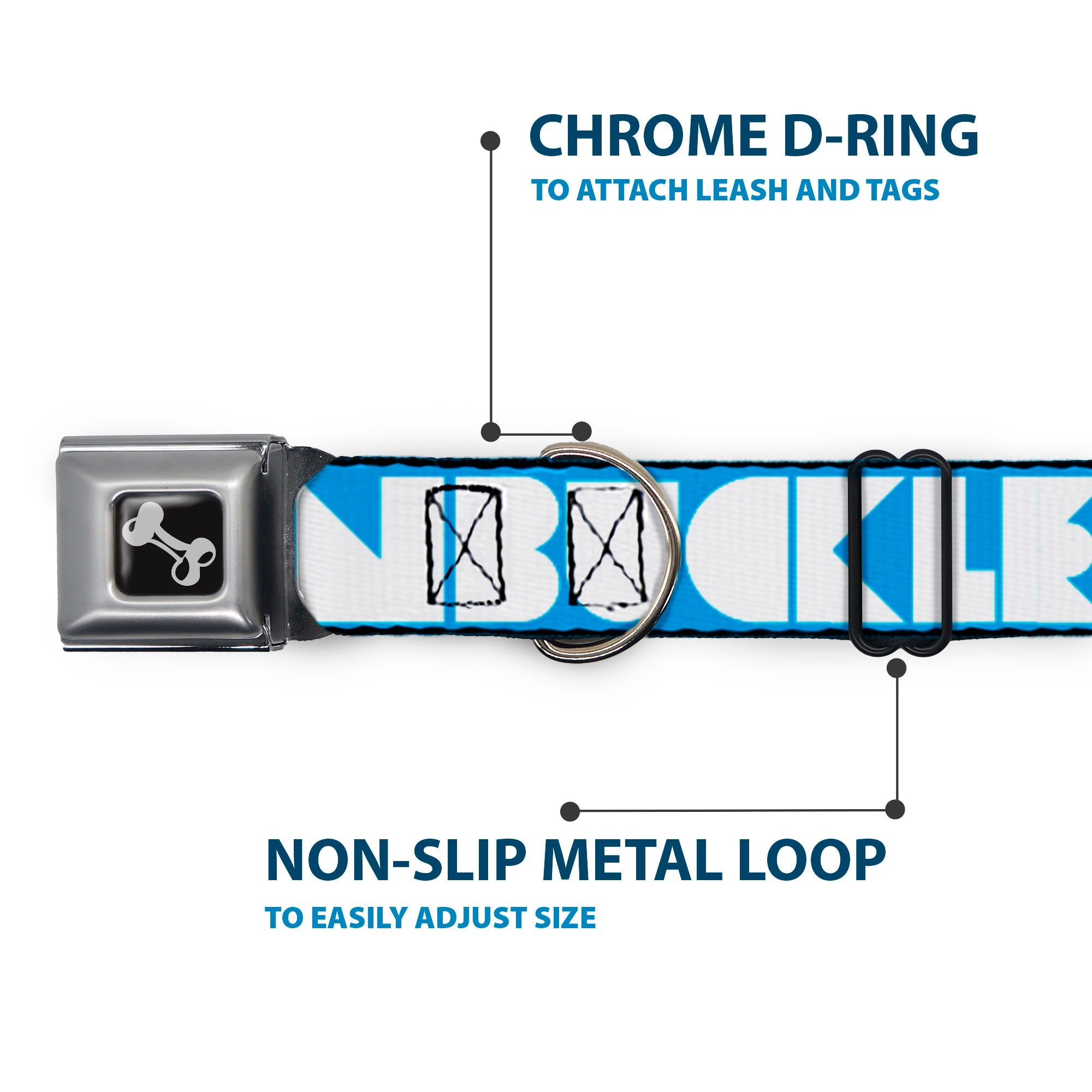 Dog Bone Seatbelt Buckle Collar - BUCKLE-DOWN Shapes Turquoise/White