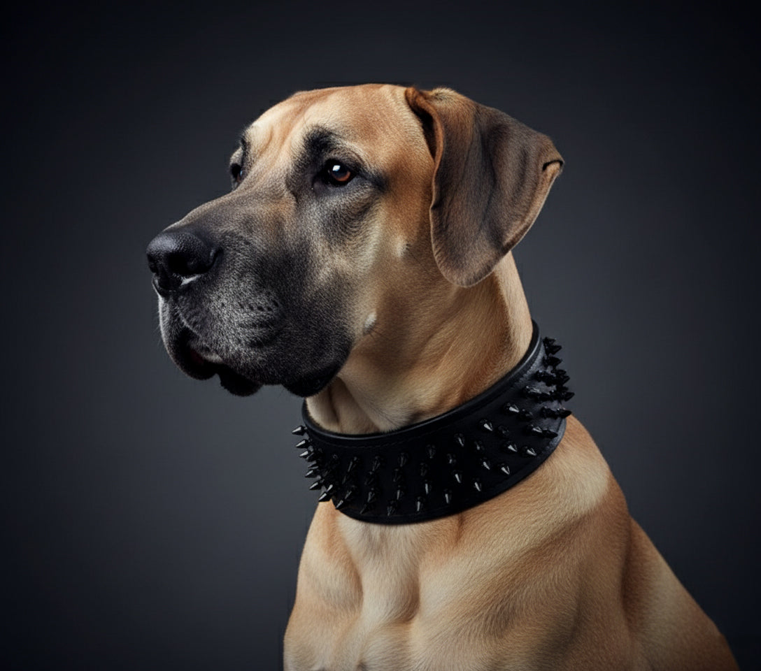 Black ''Crown'' soft leather dog collar