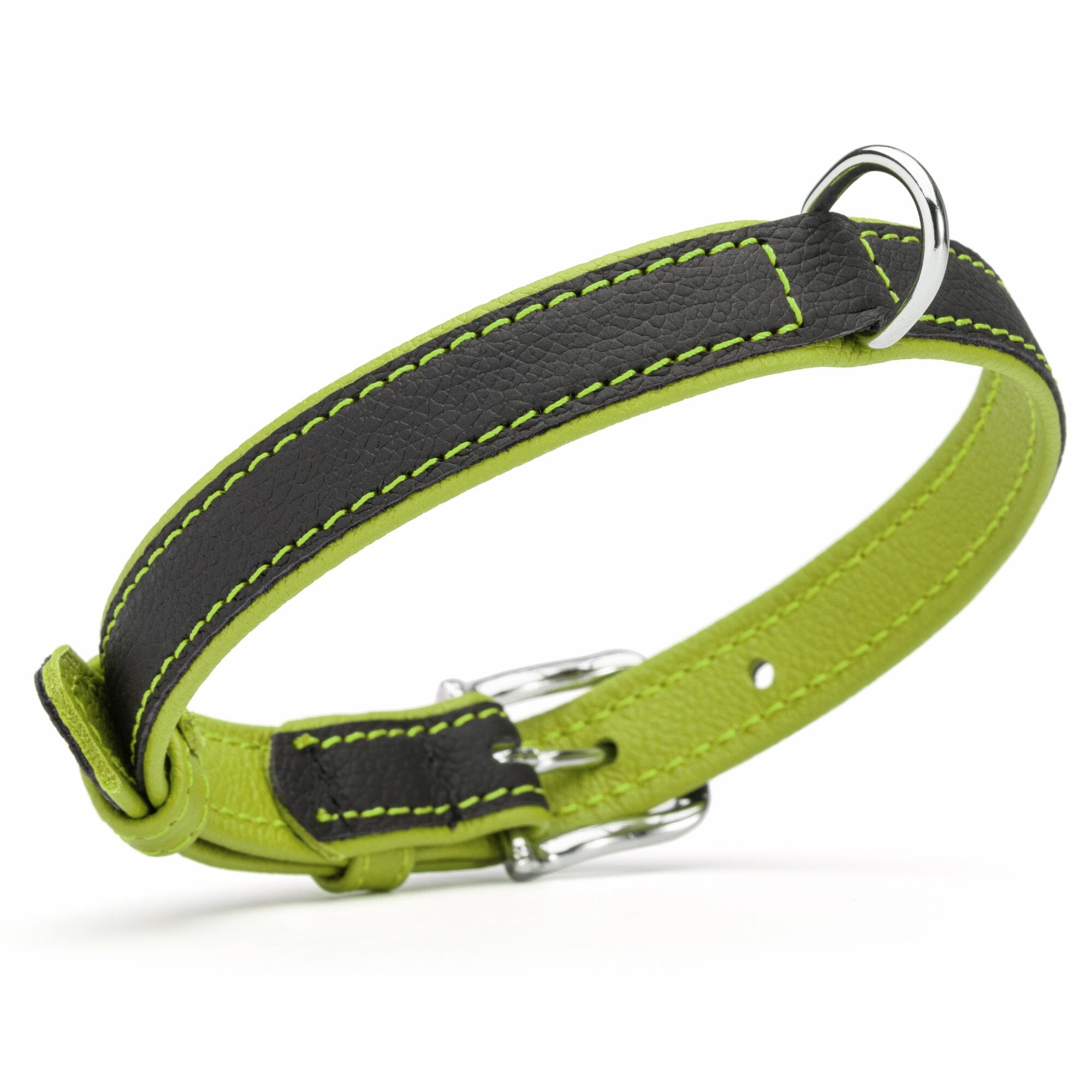Soft Leather Dual-Color Flat Dog Collar