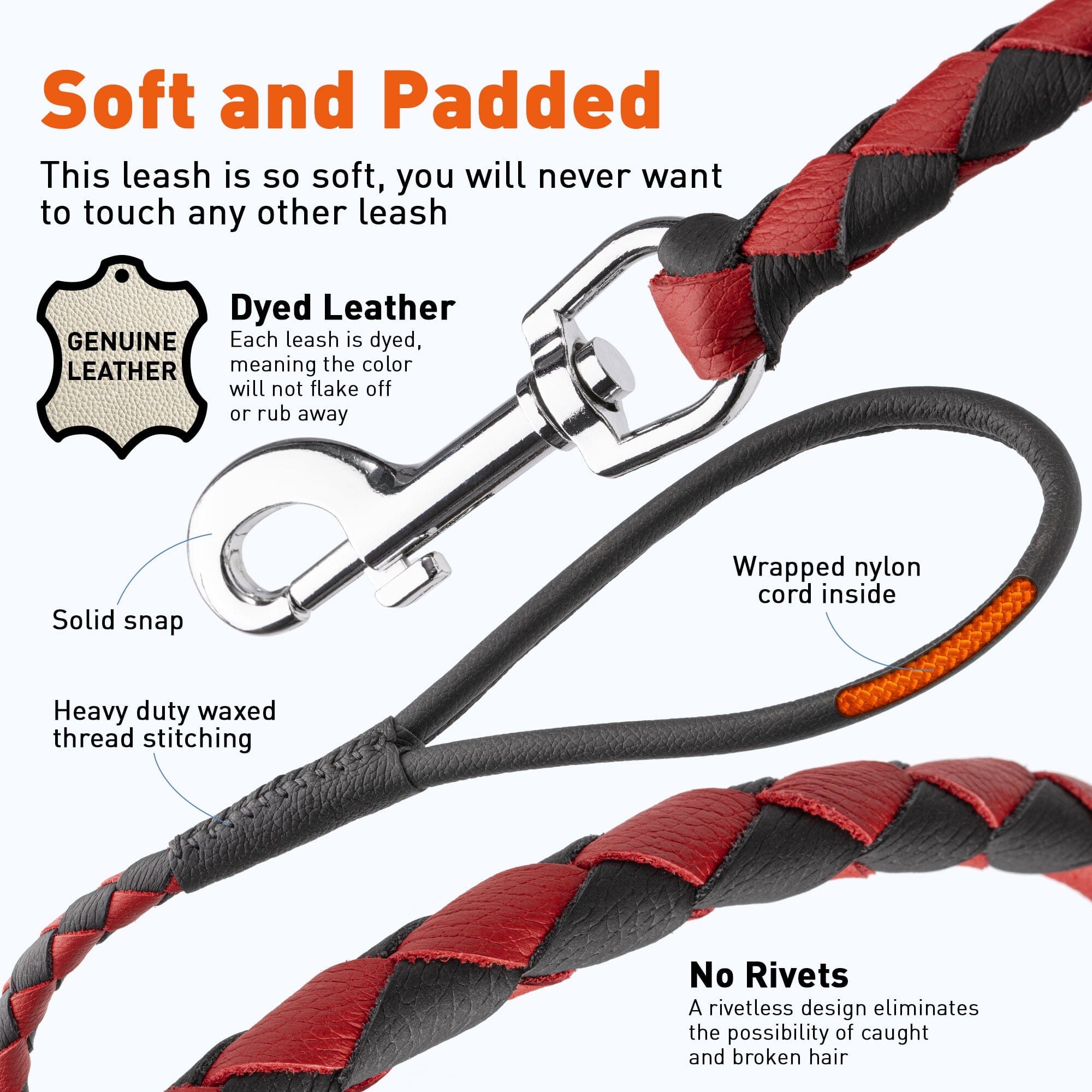 Soft Leather Dual-Color Braided Round Lead
