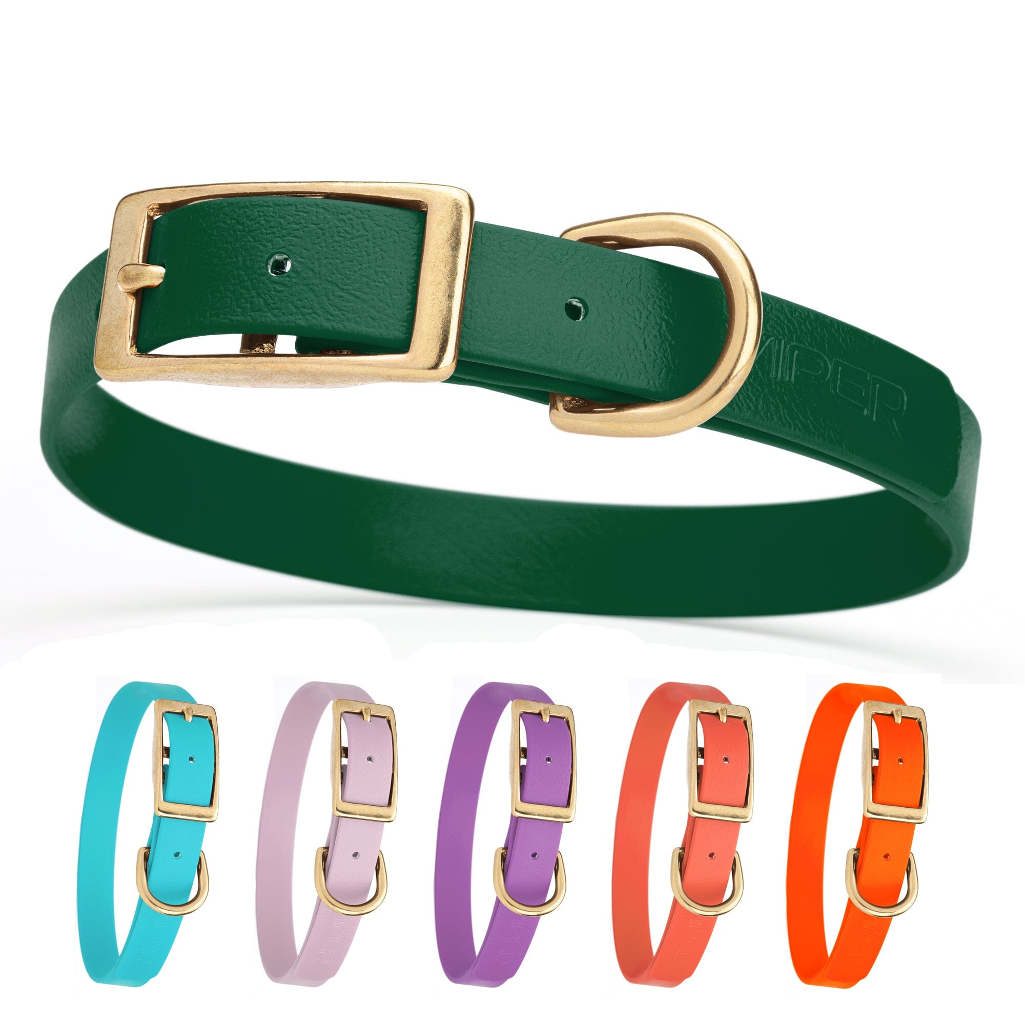 Viper Biothane Waterproof Dog Collar - Brass Hardware - Size M (15" - 18")