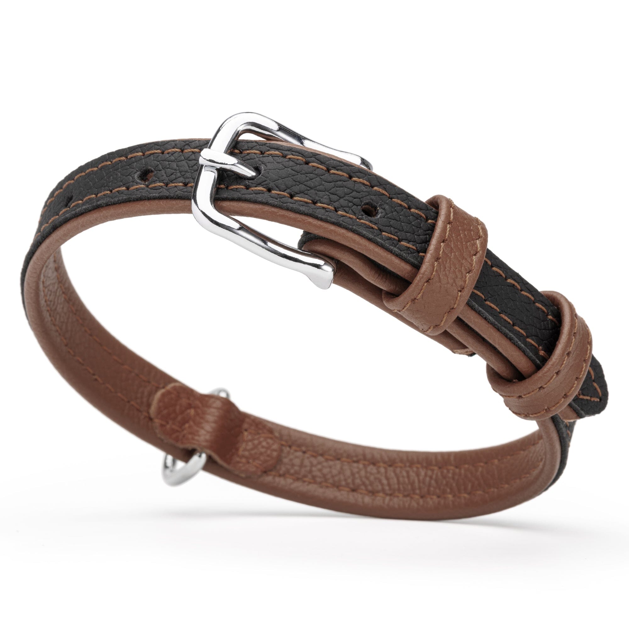 Soft Leather Dual-Color Flat Dog Collar