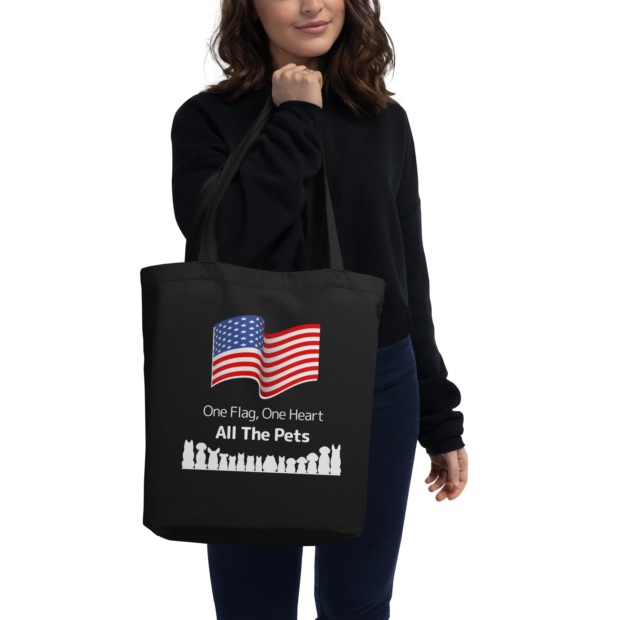 Black One Flag, One Heart, All the Pets Eco Tote Bag