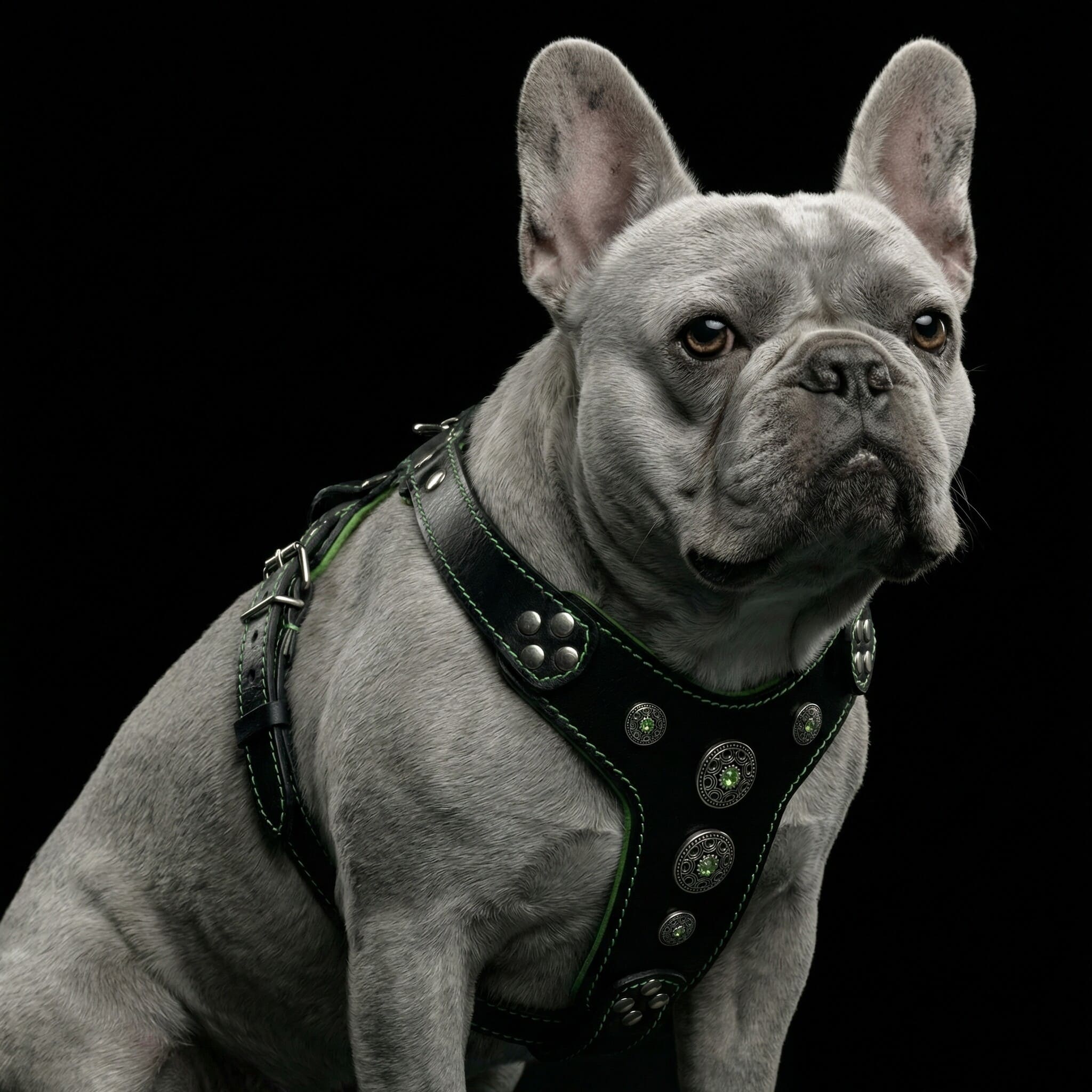 The ''Bijou'' harness Black & Green Small to Medium Size