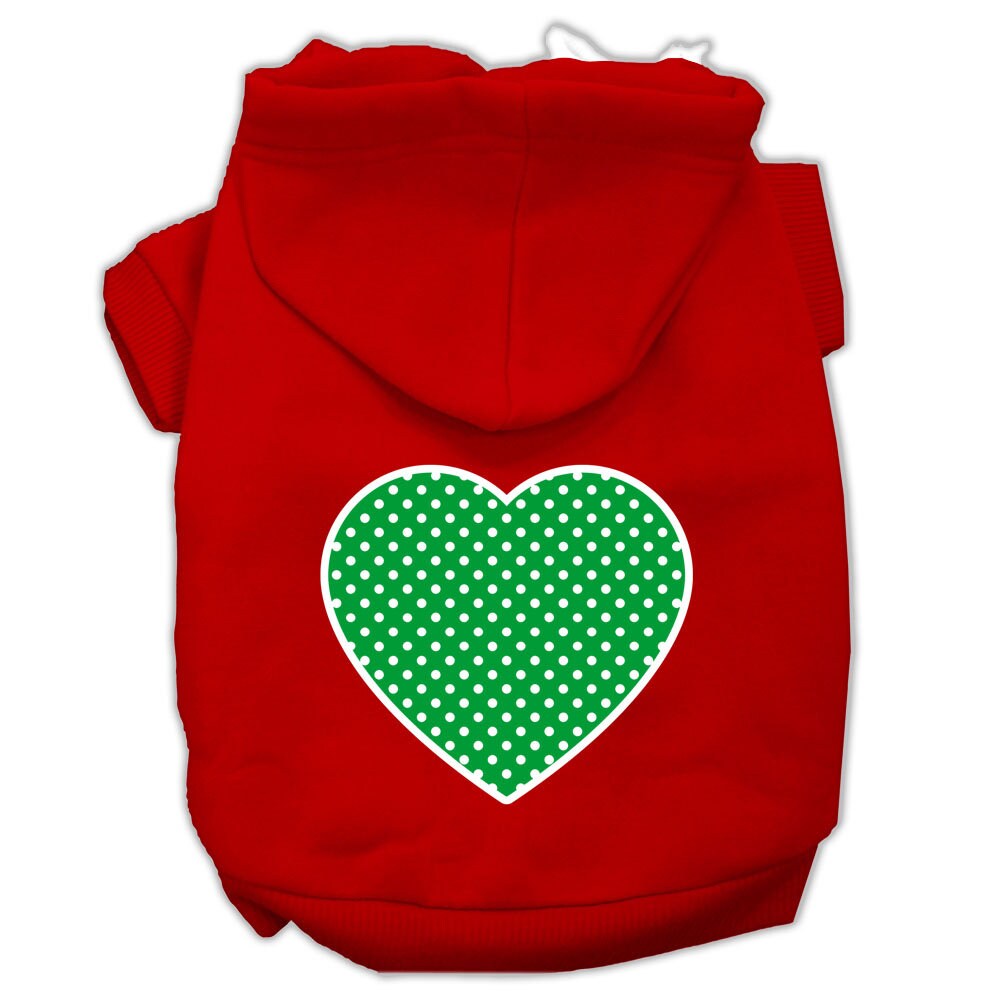 Pet Dog & Cat Hoodie Screen Printed, "Green Swiss Dots Heart"