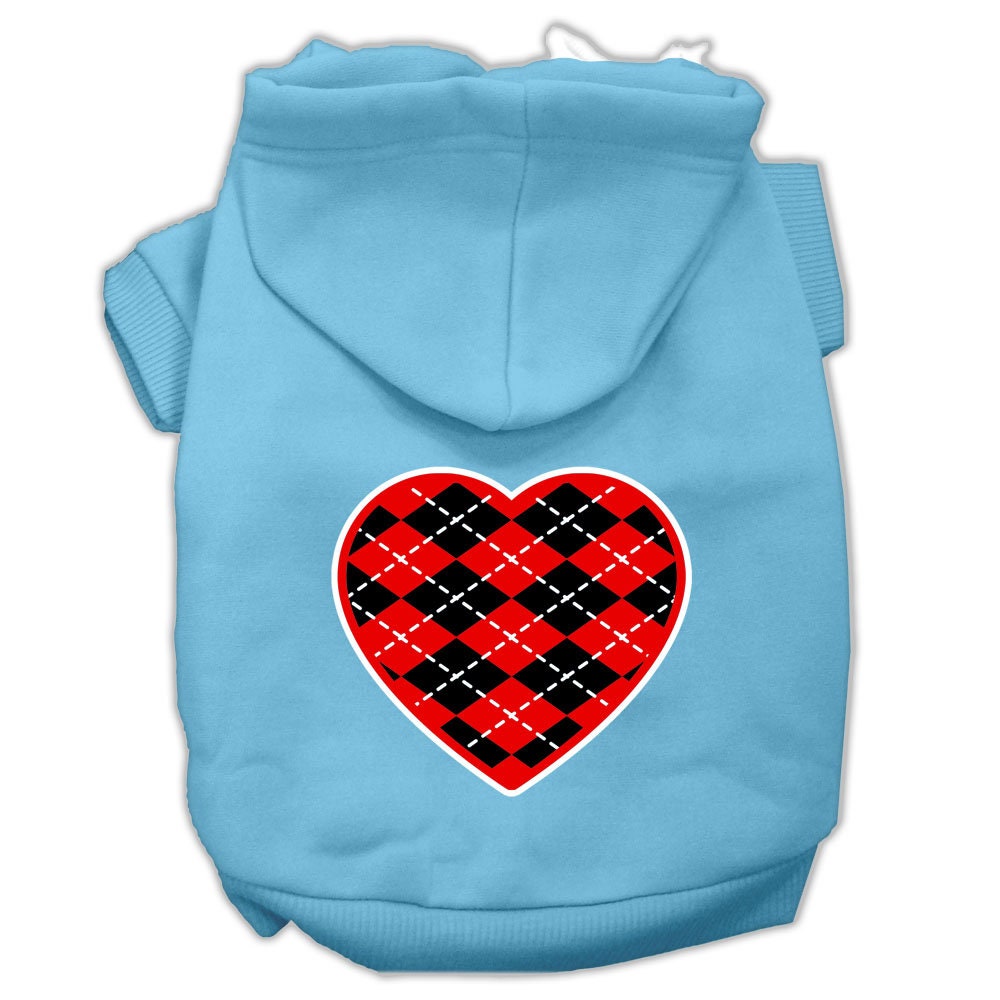 Pet Dog & Cat Hoodie Screen Printed, "Red Argyle Heart"